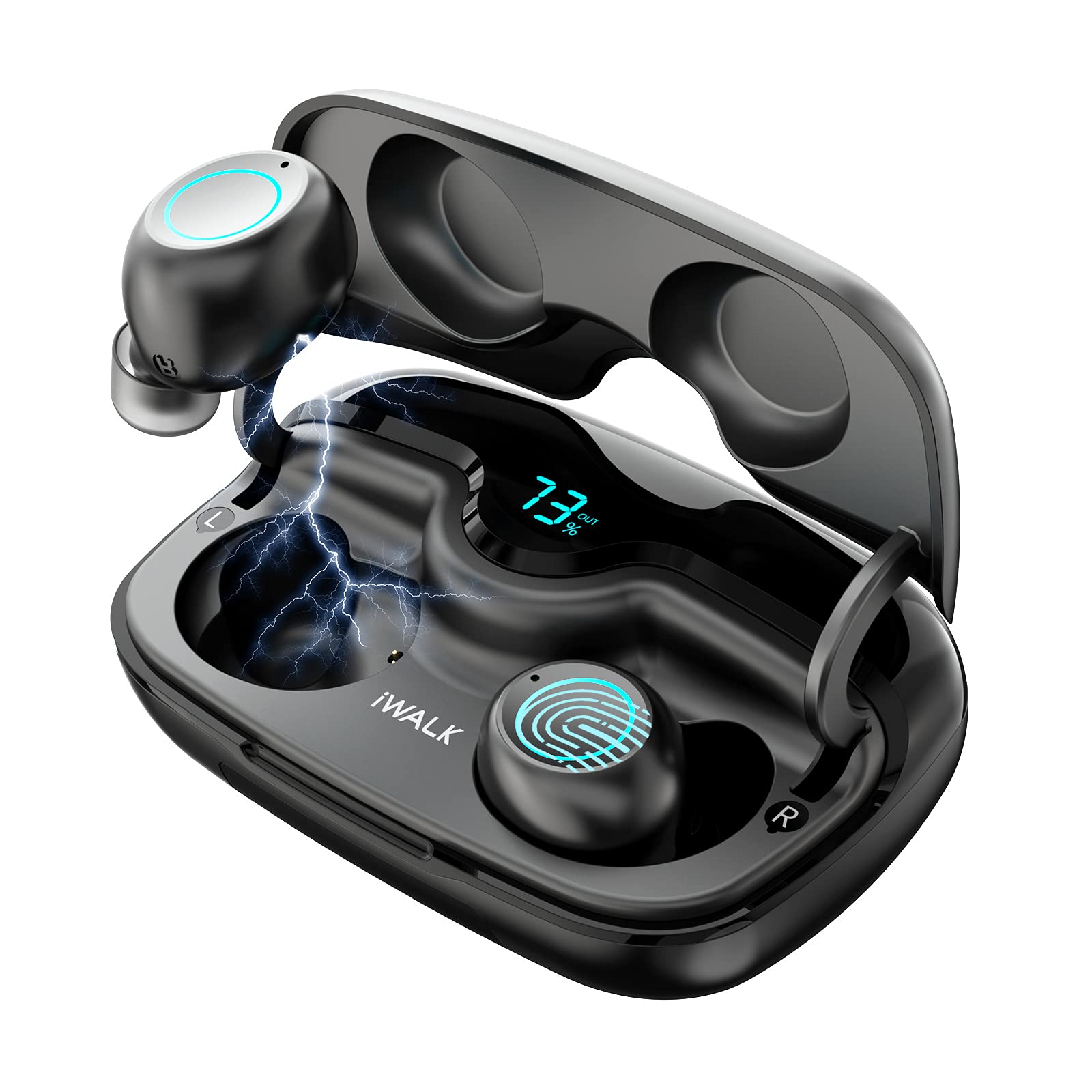 iWALK CrazyDuo Wireless Earbuds with 2500mAh Charging Case, 80H Playtime, IPX5 Waterproof, Bluetooth 5.0, Instant Pairing, Built-in Mic, Hi-Fi Stereo Sound with Deep Bass - Perfect for Running, Gym Workouts & Outdoor Sports