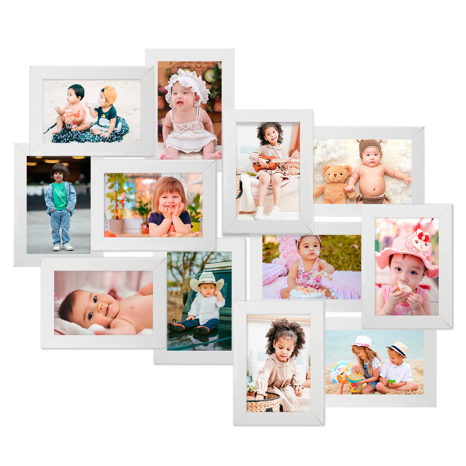 HELLO LAURA - 12 Opening Photo Frame Collage Wall Decor for Living Room & Bedroom - White | Perfect for Family Photos Display