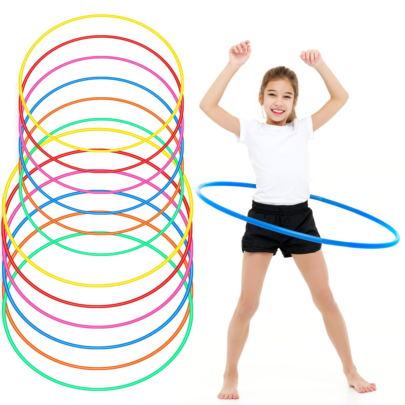 Kathfly Plastic Hula Hoops for Kids & Adults - Bulk Exercise Hoops for PE, Sports, Playground, Fitness, Gymnastics & Party Games - Fun Outdoor/Indoor Activity for Schools, Parks & Home Workouts