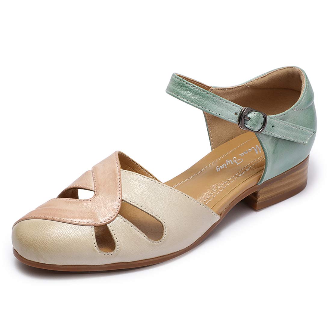 **Women's Leather Tatiana Dress Sandals - Closed Toe Low Heel Strappy Flats for Summer Casual Wear | Perfect for Weddings, Parties & Office Outfits**