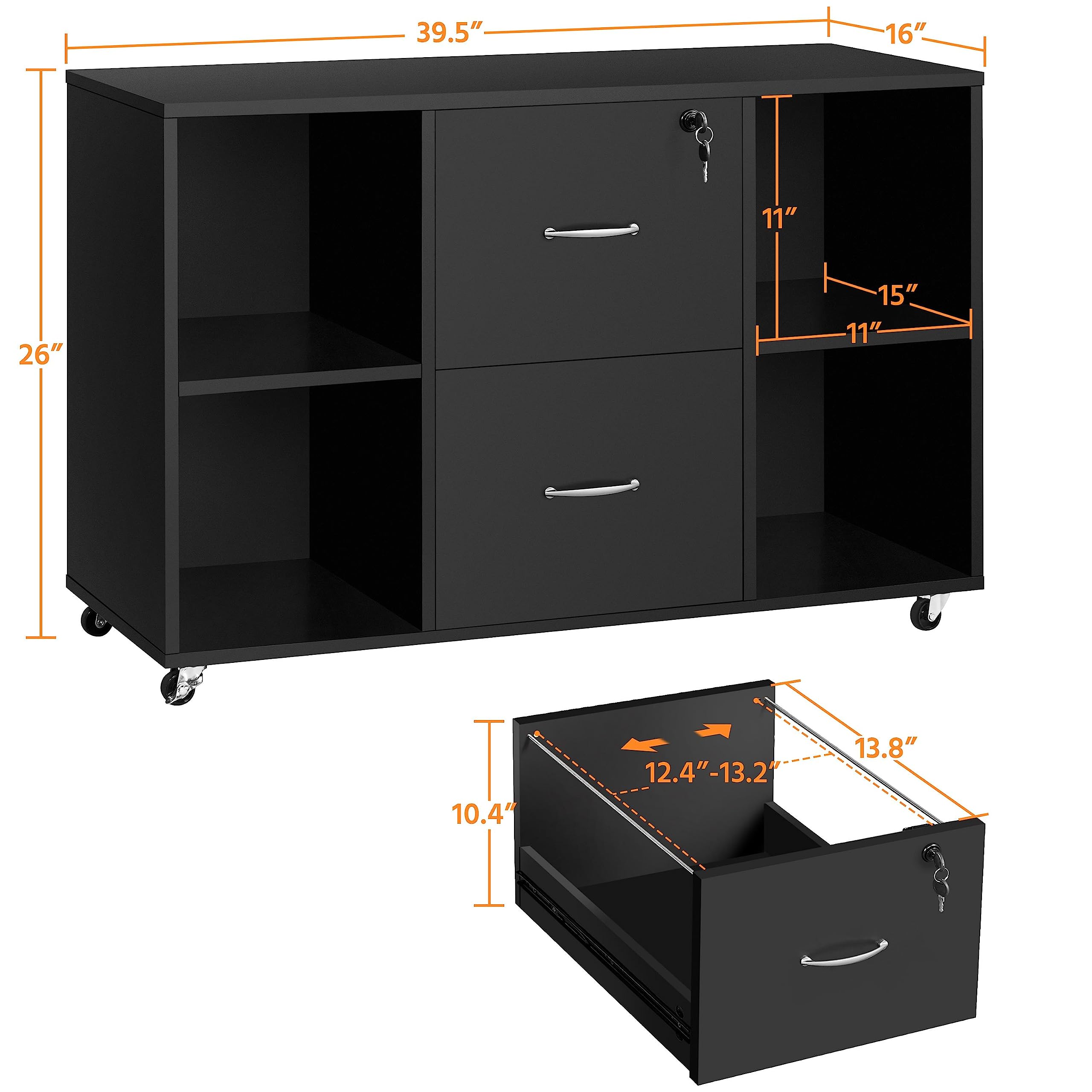 Topeakmart Black File Cabinet - Large Mobile Filing Cabinet with Storage for Letter & A4 Size - Heavy Duty Printer Stand for Home Office - Perfect for Organizing Documents in Small Spaces & Workspaces