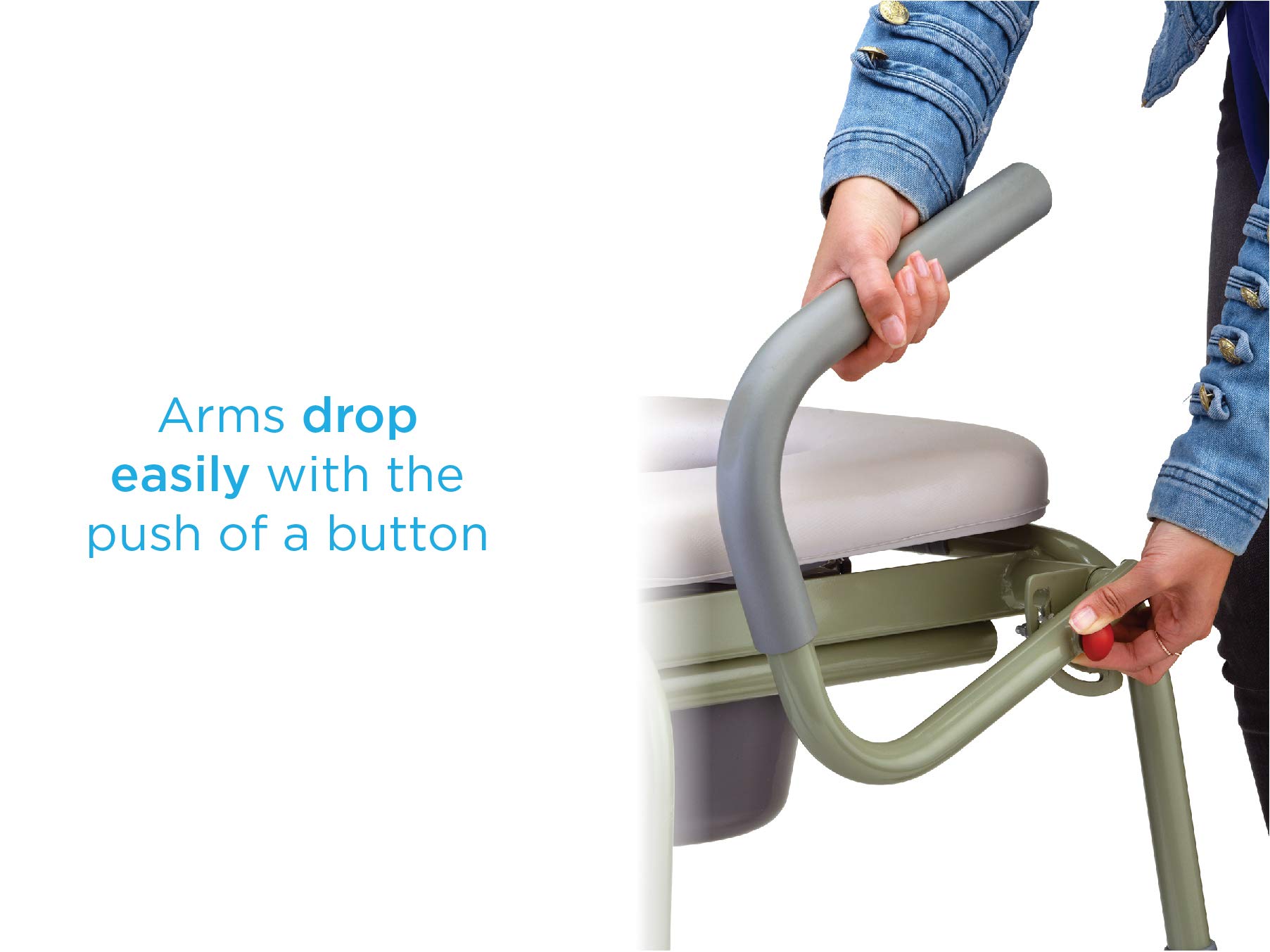NOVA Medical Drop Arm Commode with Padded Seat - Adjustable Height Bedside Toilet Chair with Bucket, Lid & Splash Guard for Elderly & Disabled - Gray Stand-Alone Commode for Home Care & Hospital Use