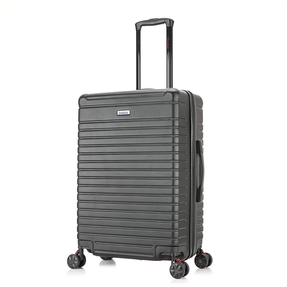 InUSA DEEP 24-Inch Hardside Luggage with GEL Handle - Spinner Wheel Suitcase with Dual Wheels & Studs for Travel - Medium Black Carry-On Suitcase | Perfect for Business Trips, Vacations & Air Travel
