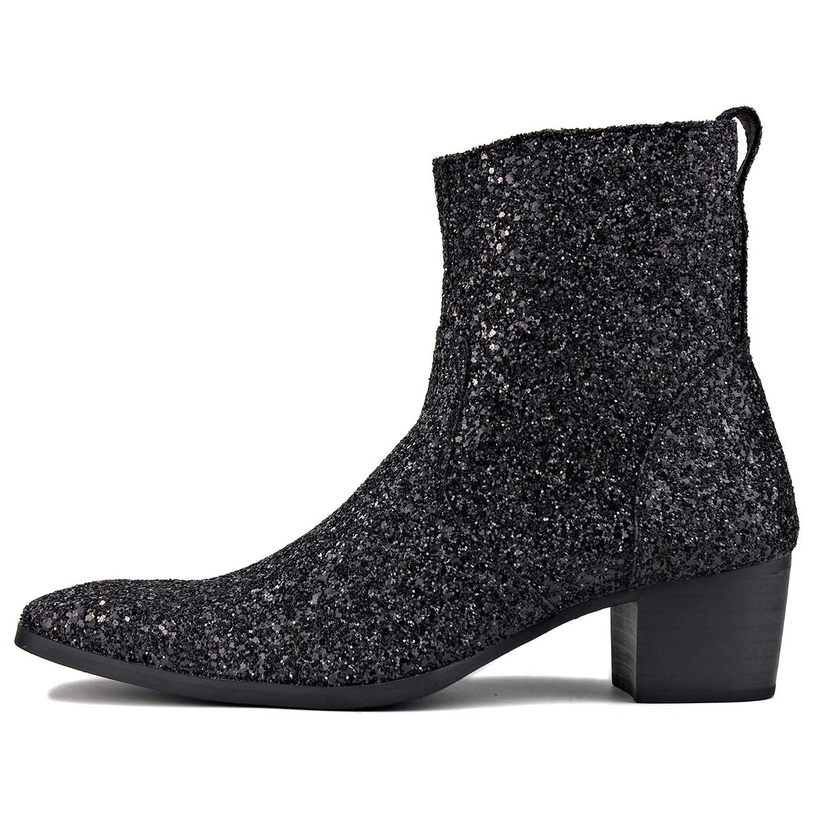 Premium Men's Leather Glitter Chukka Boots - Designer Dress Boots with Zipper & Casual Heel for Party, Date Night & Formal Occasions