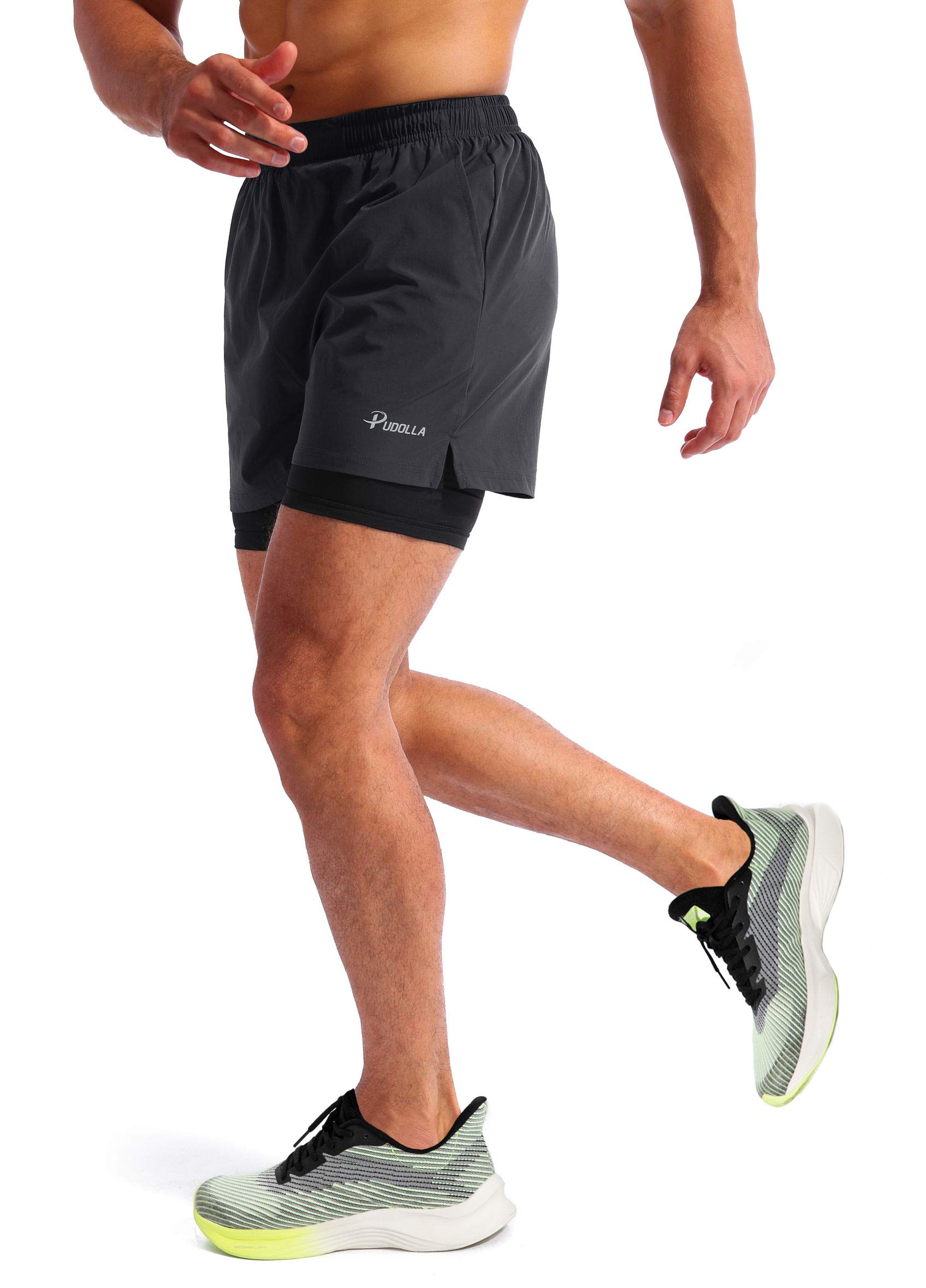 Pudolla Men's 2-in-1 Running Shorts 5