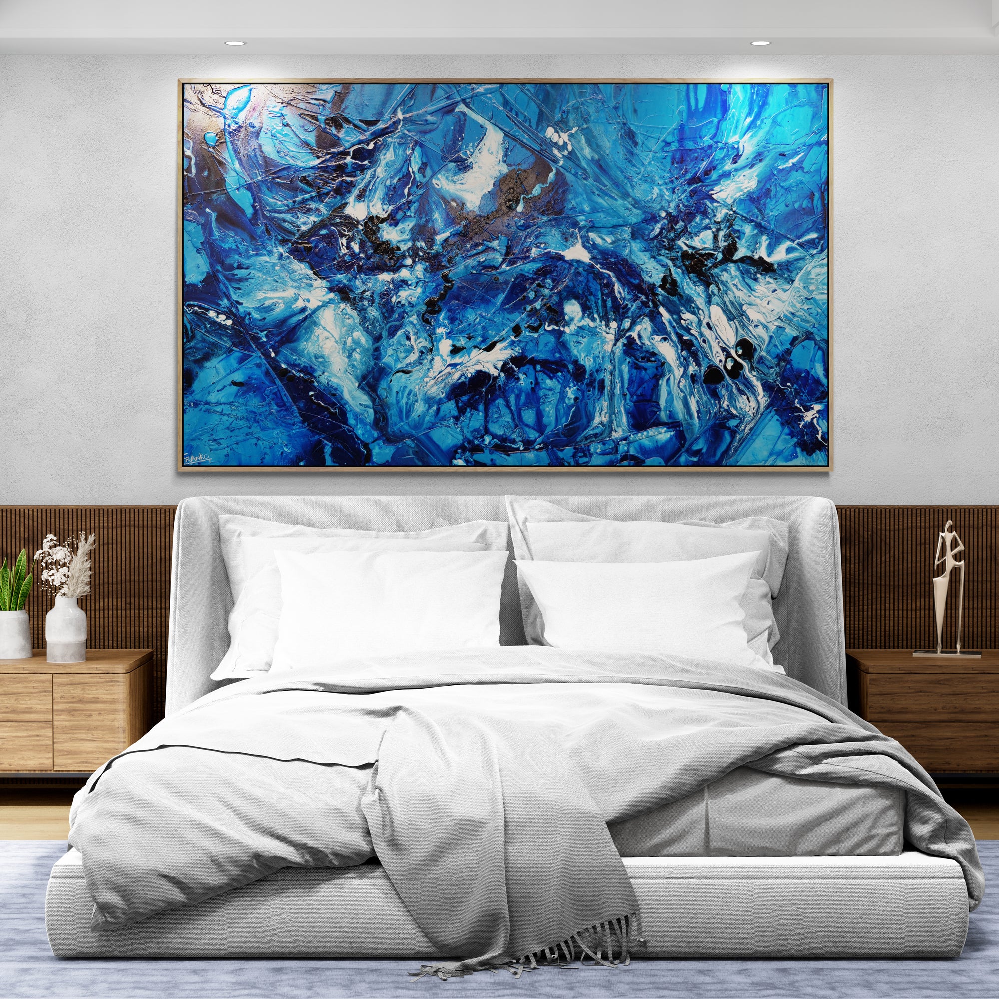 Blue and White Textured Abstract Canvas Painting 200cm x 120cm – Modern Wall Art for Living Room, Bedroom & Office Decor | Aquafied Collection