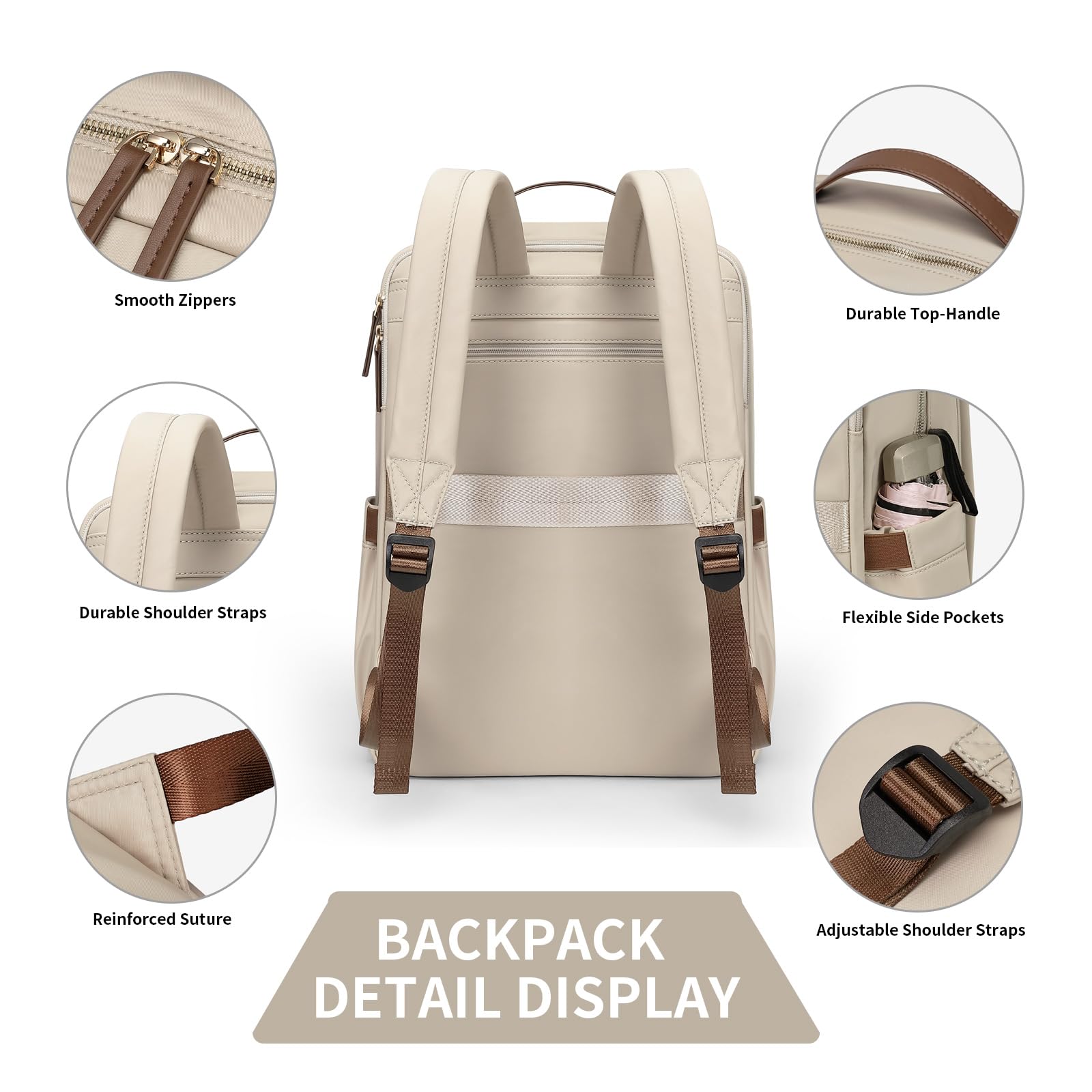 Stylish Women's Laptop Backpack for Work & Travel - Airline Approved College Backpack Fits 14 Inch Notebook, Multi-Functional Casual Daypack (Apricot) - Perfect for Business Trips, Campus Life & Daily Commute