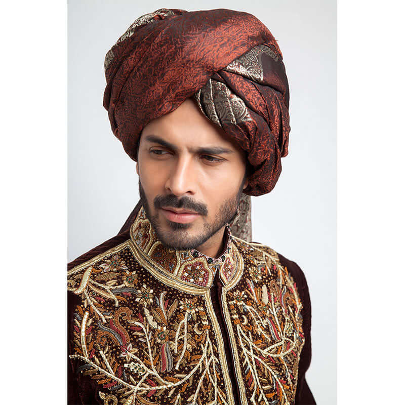 Deep Burgundy Velvet Form Fitted Sherwani for Men | Elegant Indian Wedding Outfit | Perfect for Groom, Groomsmen & Special Occasions