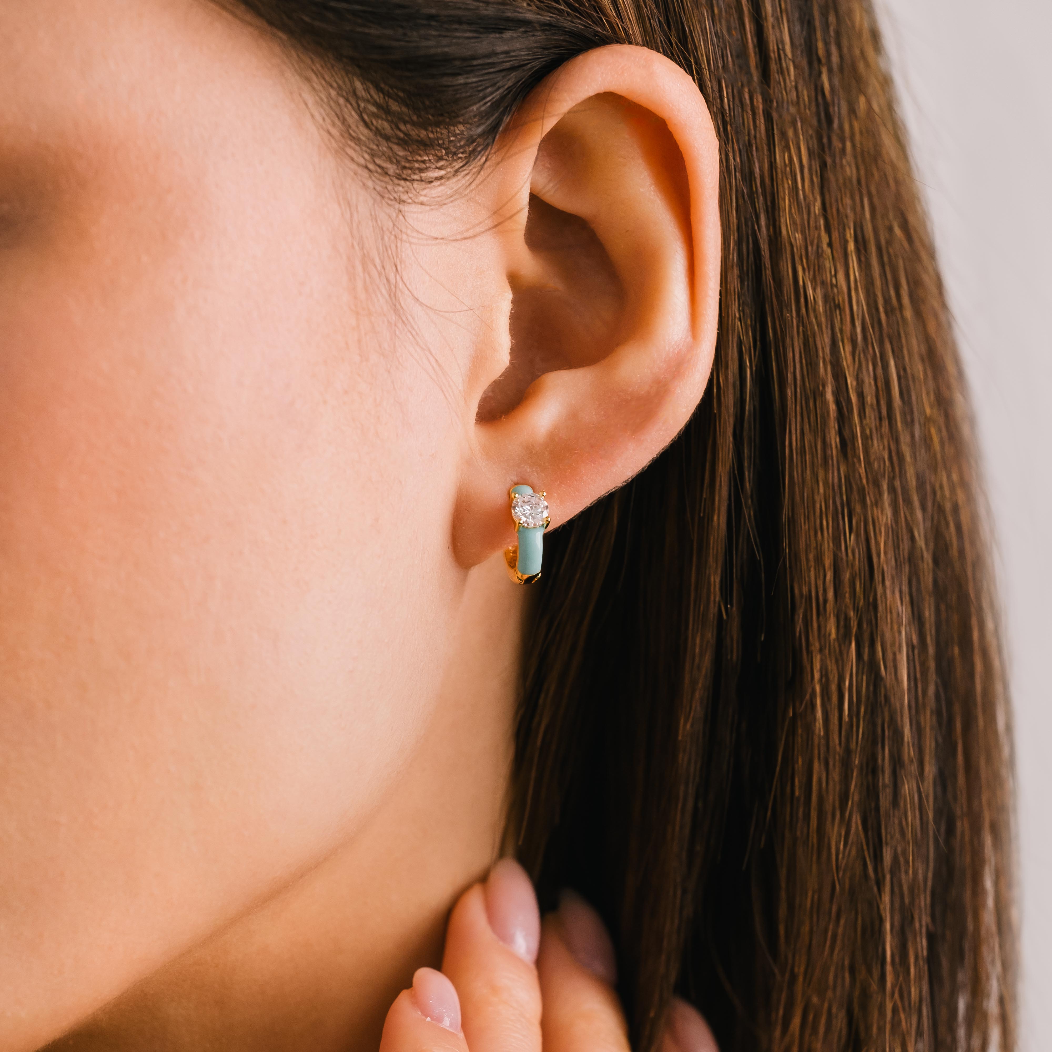 Solitaire Enamel Huggie Hoop Earrings for Women - Minimalist Gold Plated Huggie Hoops - Perfect for Everyday Wear, Date Night & Gifts