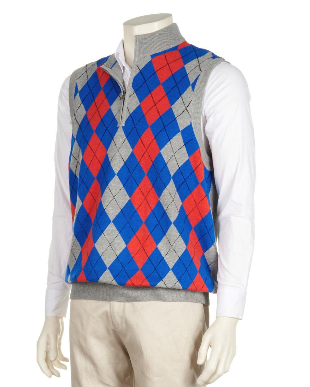 Greg Norman Men's 1/4 Zip Argyle Wind Vest - Lightweight Lined Golf Pullover for Outdoor Sports & Casual Wear