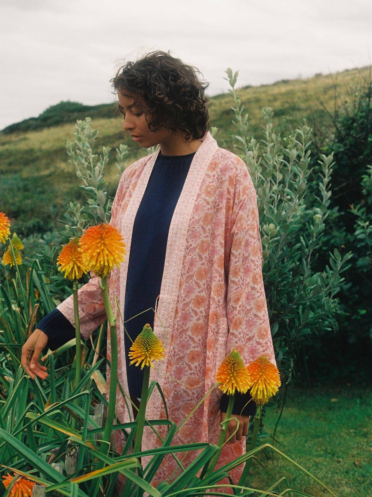 Vintage Pink Block Print Cotton Robe for Women - Soft & Comfortable Loungewear - Perfect for Spa, Yoga & Relaxation at Home