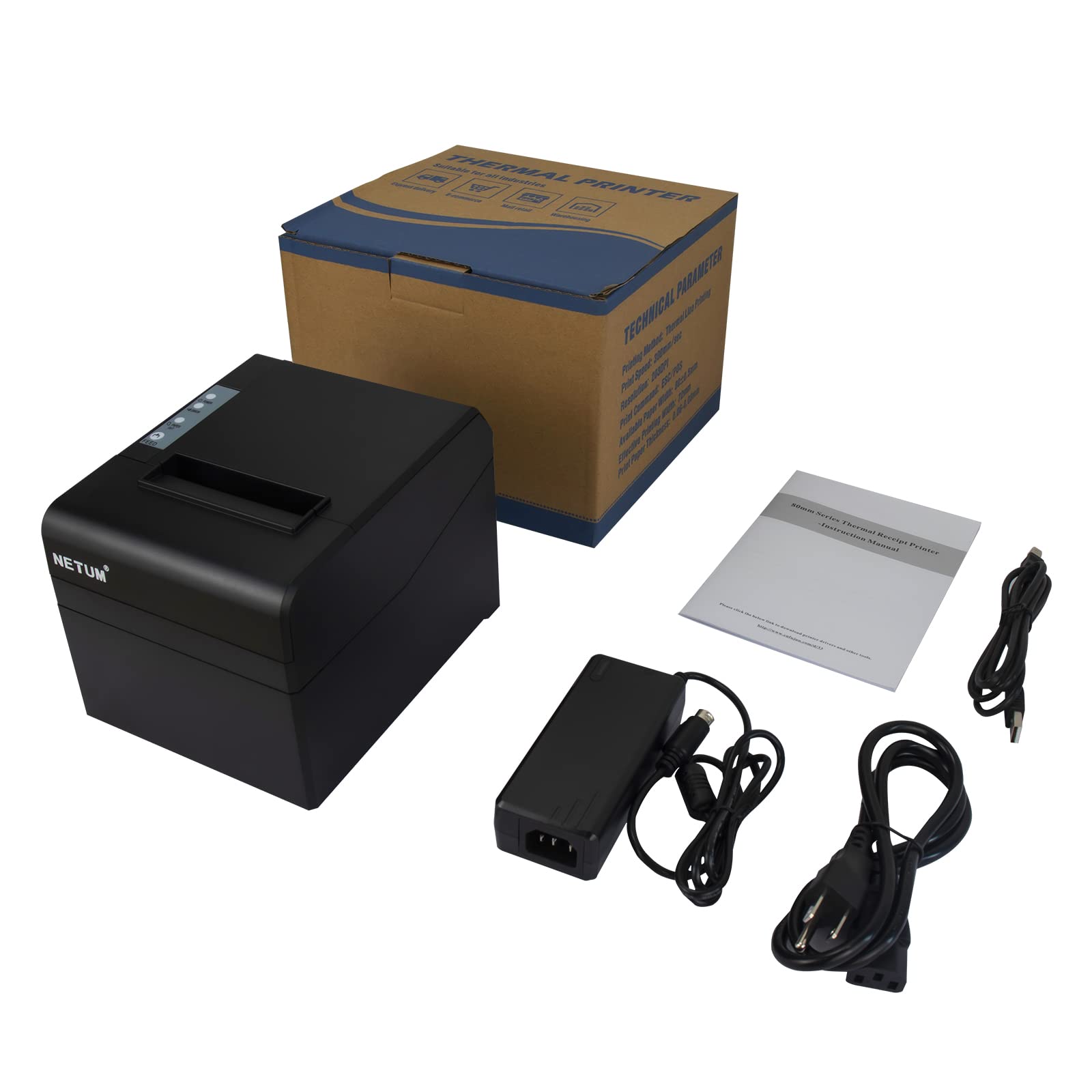 NETUM 80MM Thermal Receipt Printer with Auto Cutter - USB, Ethernet LAN Port, Cash Drawer Support - ESC/POS Compatible for Retail Stores, Restaurants & POS Systems