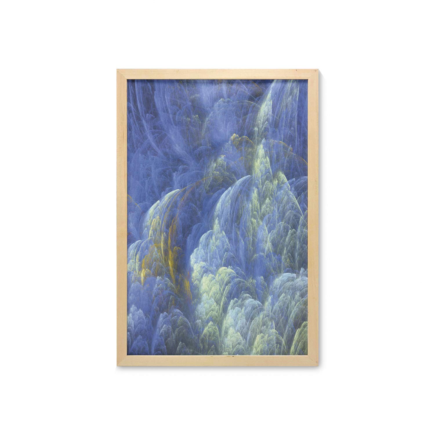 Ambesonne Fractal Wall Art with Frame - Trippy Fantasy Abstract Print, Mystic Plasma Pattern Home Decor for Living Room, Bedroom, Bathroom & Dorm - 23x35 Inch Blue & Pale Yellow Poster - Perfect for Psychedelic Decor & Meditation Spaces