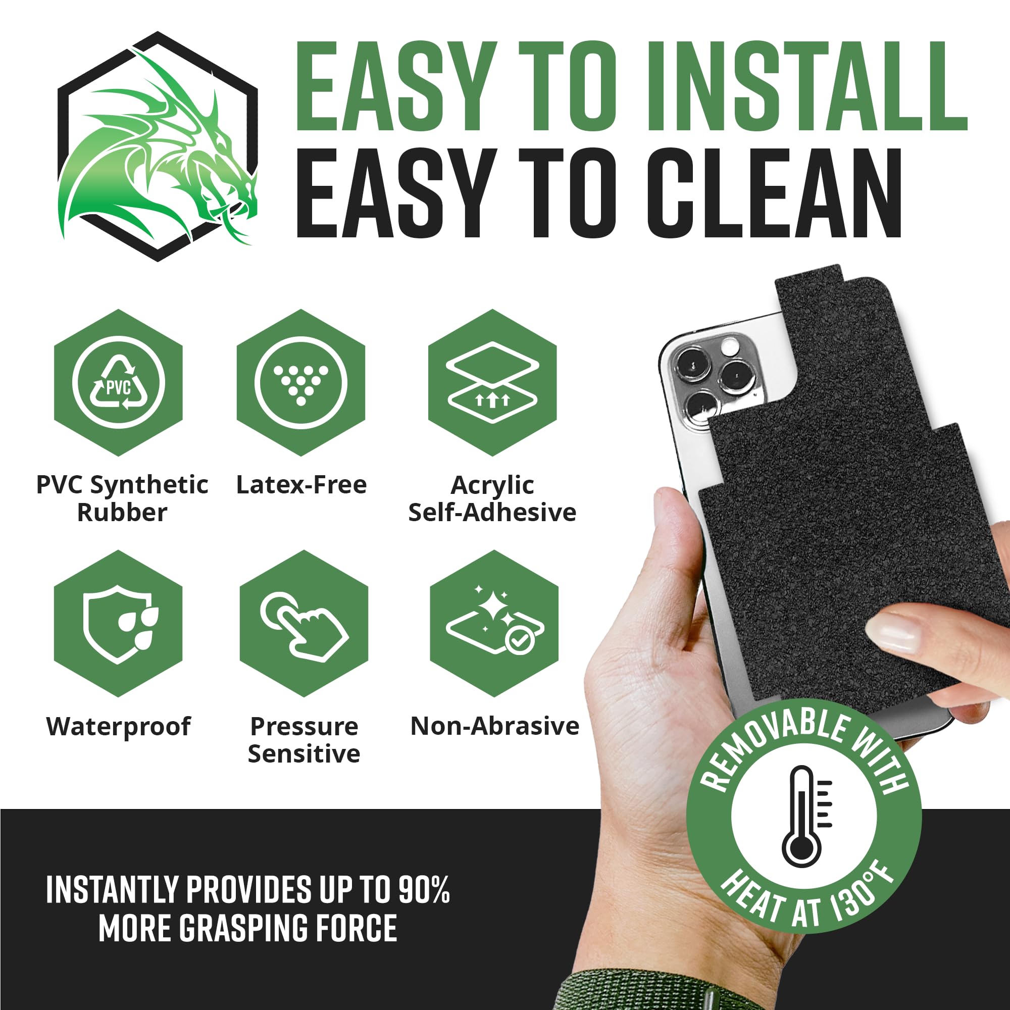 Dragon Grips Cell Phone Grip Tape Stickers for iPhone 12 Mini - Textured Rubber, Non-Slip, Waterproof, Magsafe Charging Compatible - Perfect for Outdoor Activities and Daily Use