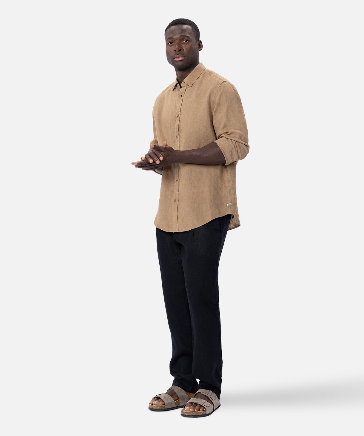 The Tennyson Linen Long Sleeve Shirt with Brass Buttons | Classic Casual & Business Wear for Men | Perfect for Office, Date Night & Summer Outings