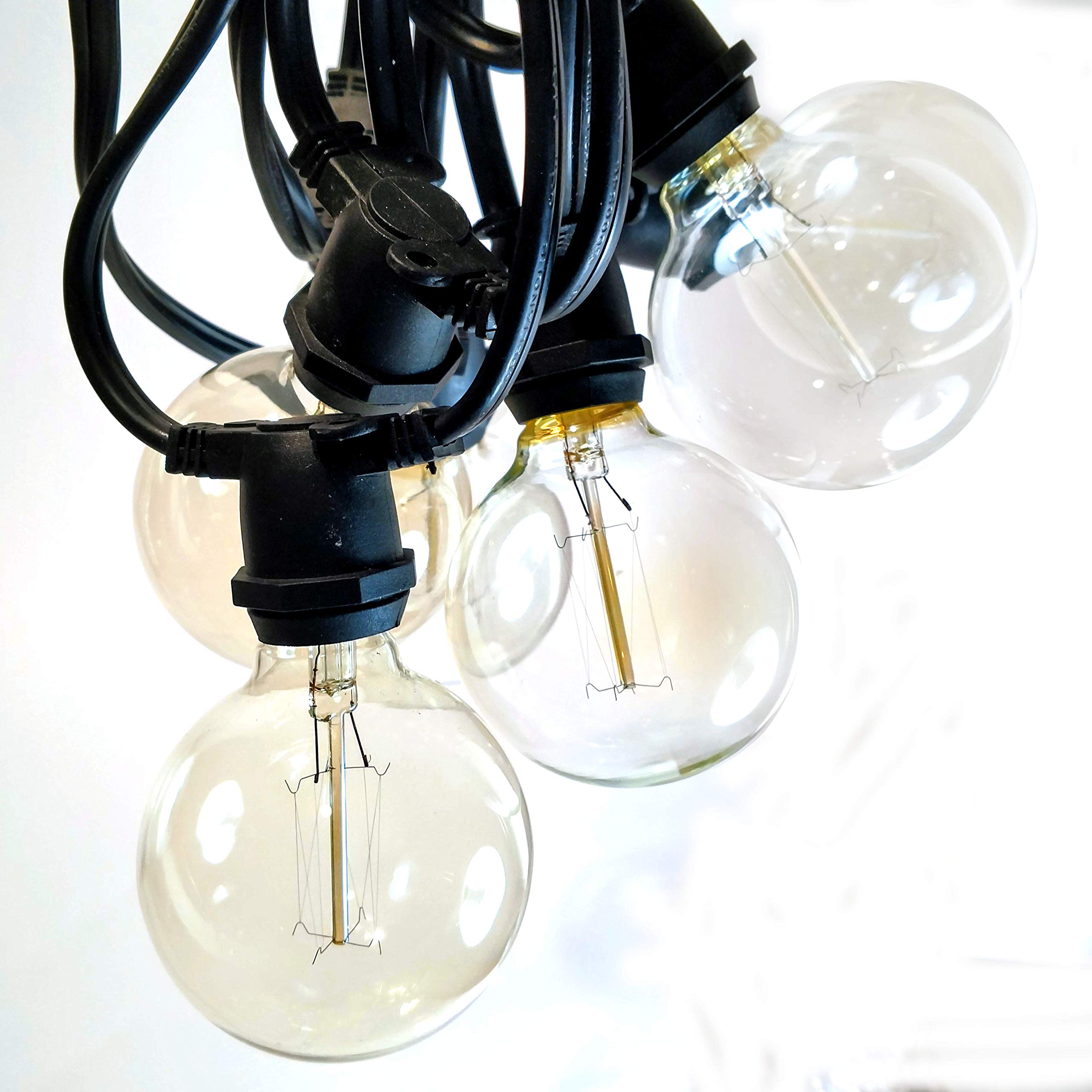 Commercial Edison Bulb Outdoor String Lights - 50 ft Black Wire with Hand-Threaded Filament (G60 Lantern Style) - Perfect for Patio, Garden, Wedding & Restaurant Decoration