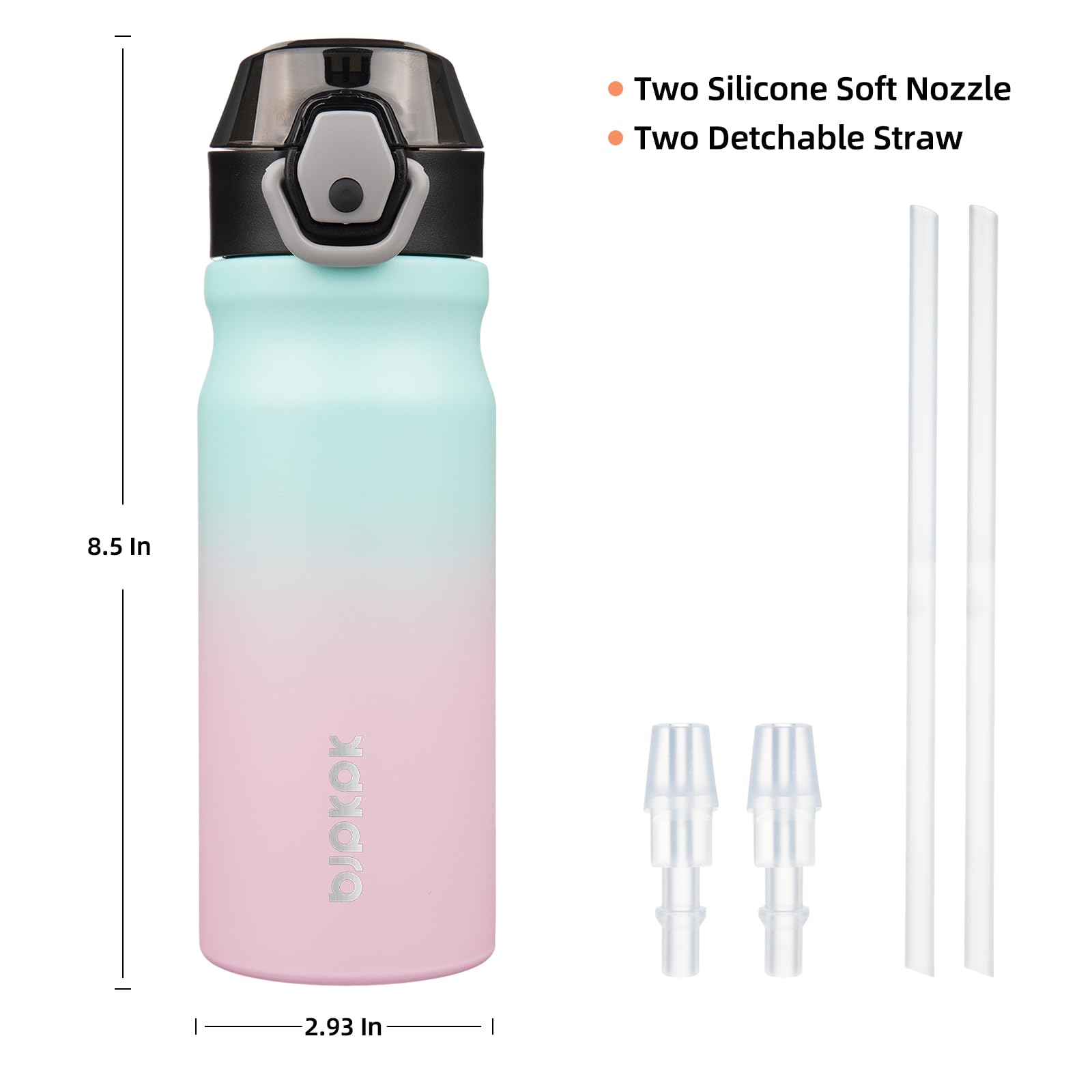 **BJPKPK 18oz Insulated Stainless Steel Water Bottle with Straw - Double Wall, BPA-Free, Leak Proof, Lockable Flip Lid & Soft Silicone Spout - Perfect for Gym, Hiking, Travel & School (Bubble Gum)**