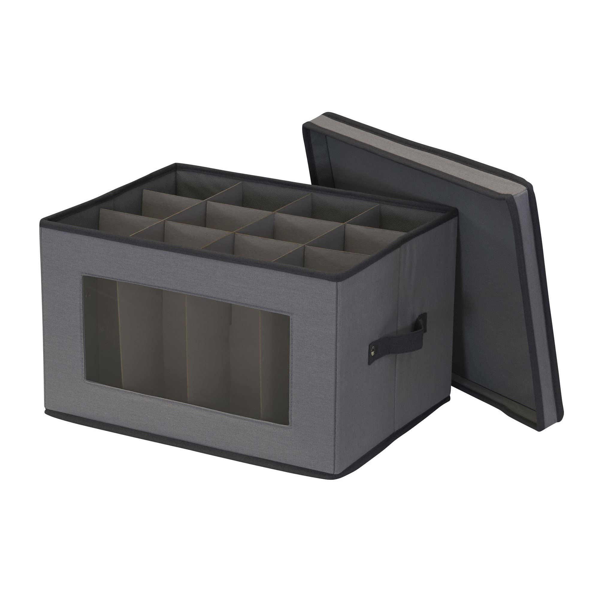 Gray Stemware Storage Box - Durable Glassware Organizer for Wine Glasses & Crystal - Perfect for Kitchen, Dining Room, or Bar Organization