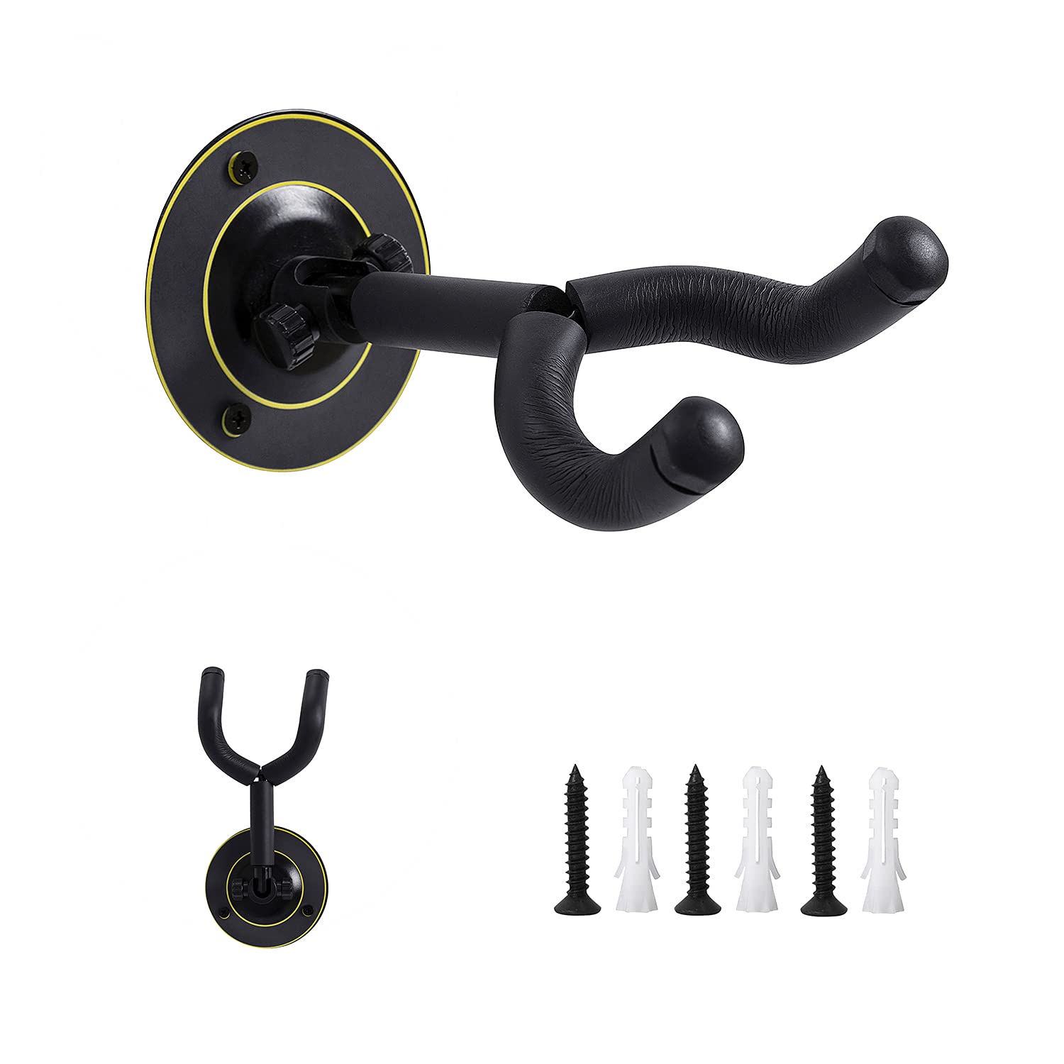 **90 Degree Rotating Guitar Wall Hanger - Heavy Duty Guitar Hook for Acoustic & Bass Guitars - Secure Wall Mount for Displaying Musical Instruments - Also Perfect for Hanging Coats, Bags & Keys (1 Pack)**    *(Ideal for home studios, music rooms, or as a space-saving guitar storage solution in bedrooms and living areas.)*