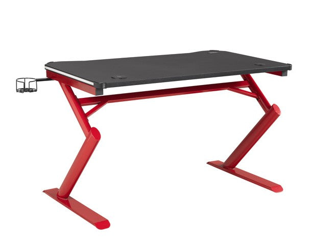 Premium Gaming Desk with LED Lights - Black/Red Ergonomic Computer Desk for PC & Console Gamers - Perfect for Streaming, Esports & Home Office Setup