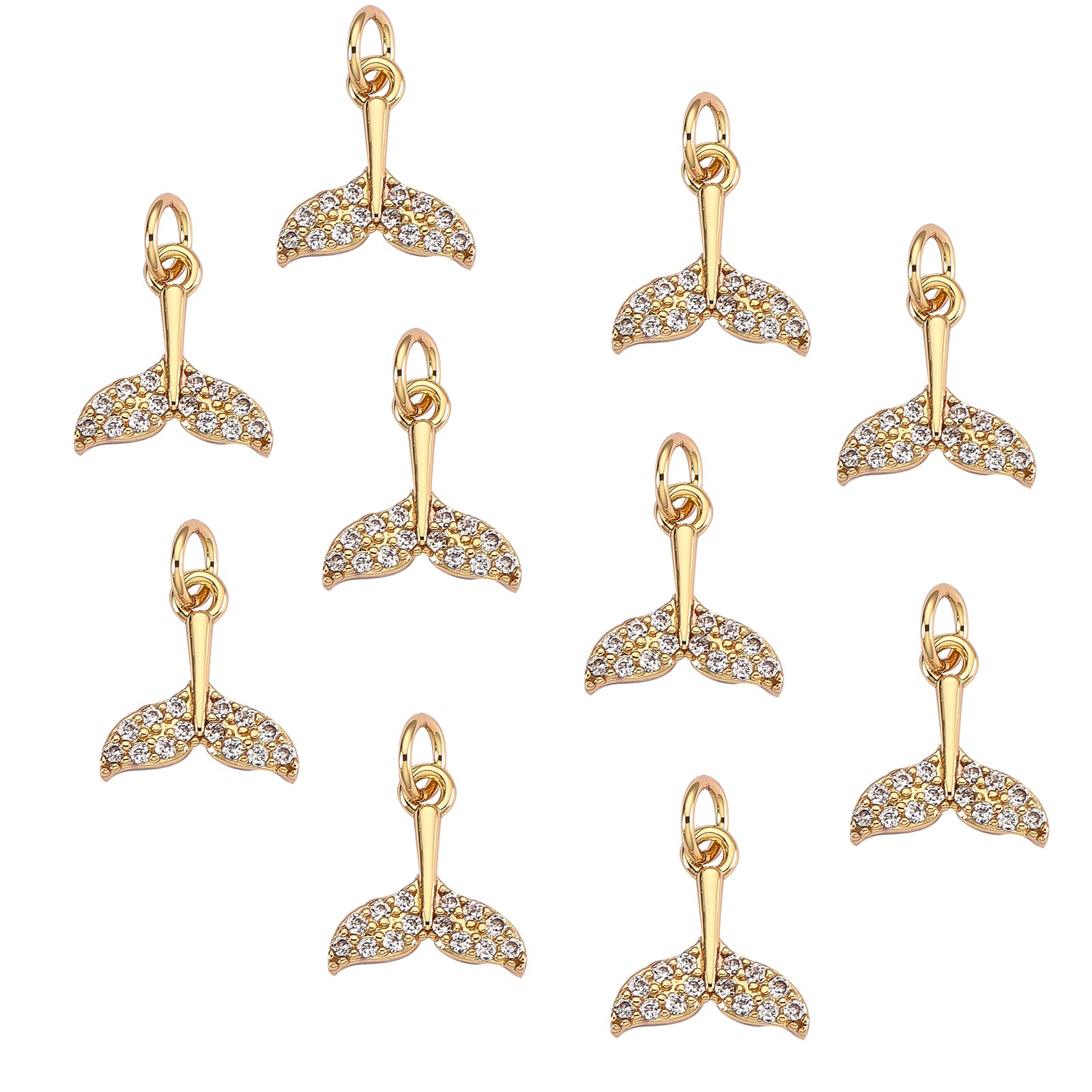 10Pcs Mermaid Tail Charms - Brass Pave Cubic Zirconia Pendants for Jewelry Making, Necklace, Bracelet & Earring DIY - Perfect for Beach Parties, Mermaid Themed Events & Gift Giving