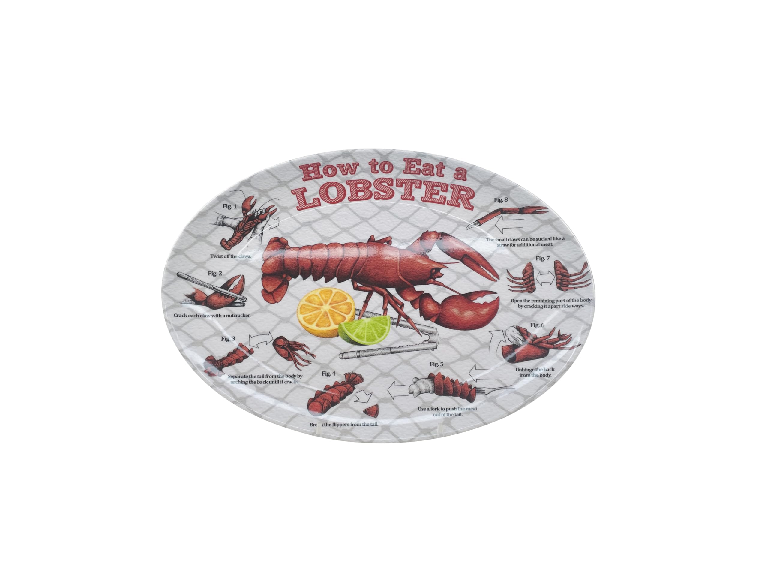 4 Oval Plastic Lobster Plates with Easy-to-Follow Eating Diagram - Perfect for Seafood Dinners, Parties, and Outdoor Picnics