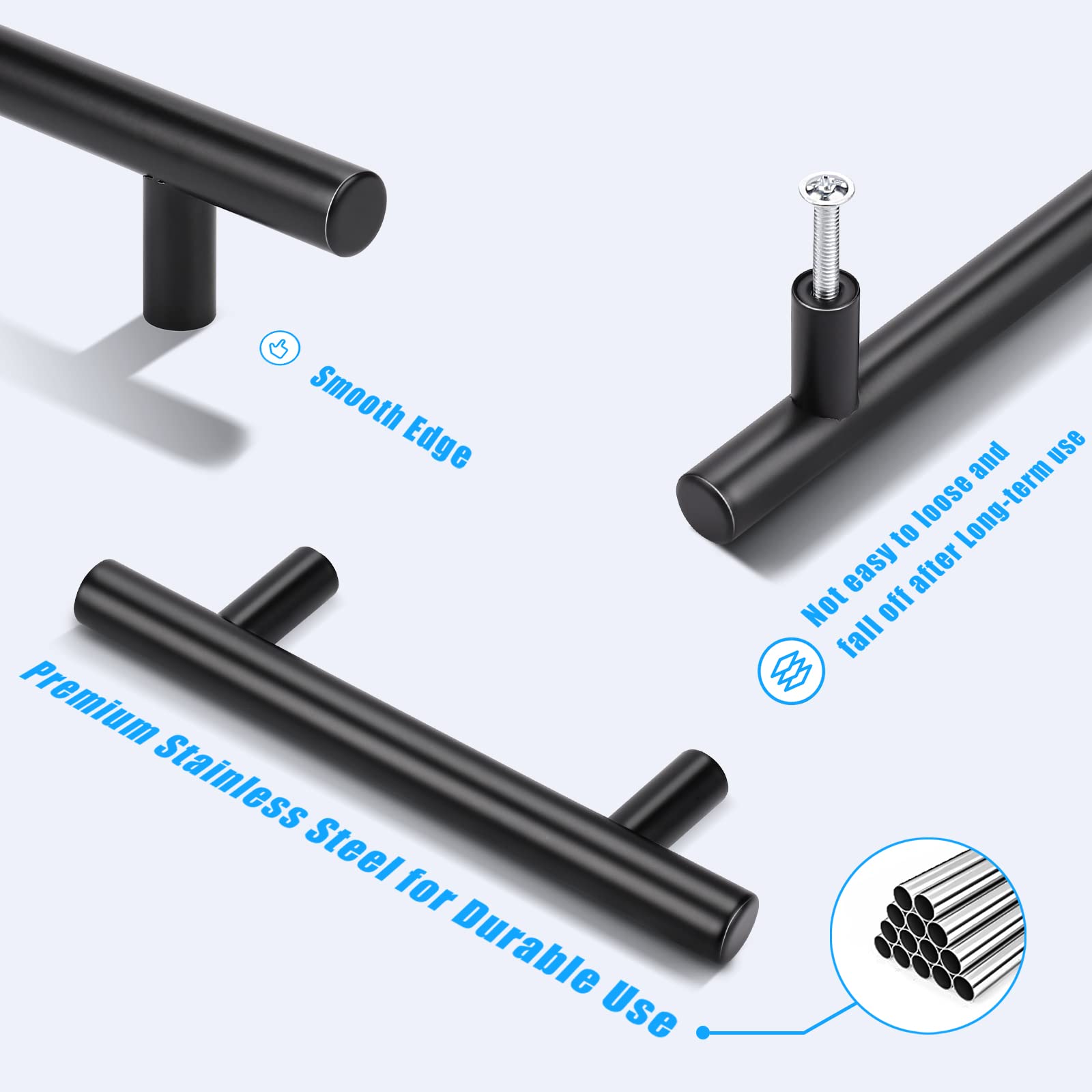 10 Pack 3 Inch Matte Black Cabinet Handles - Kitchen Drawer Pulls, Dresser & Closet Handles, Bathroom Hardware - Perfect for Home Renovation & Furniture Upgrade