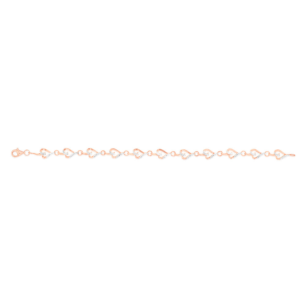 7 Diamonds Heart Bracelet in Rose Gold Plated Sterling Silver - Romantic Gift for Valentine's Day, Anniversary & Special Occasions
