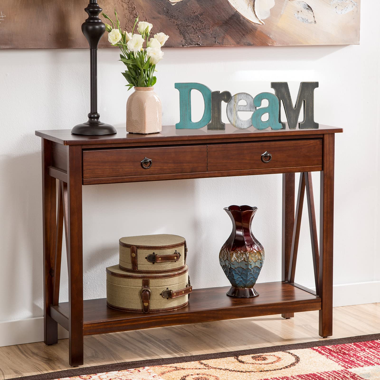 Rustic Wood Home Sign Wall Decor - Dream Hanging Letters for Living Room