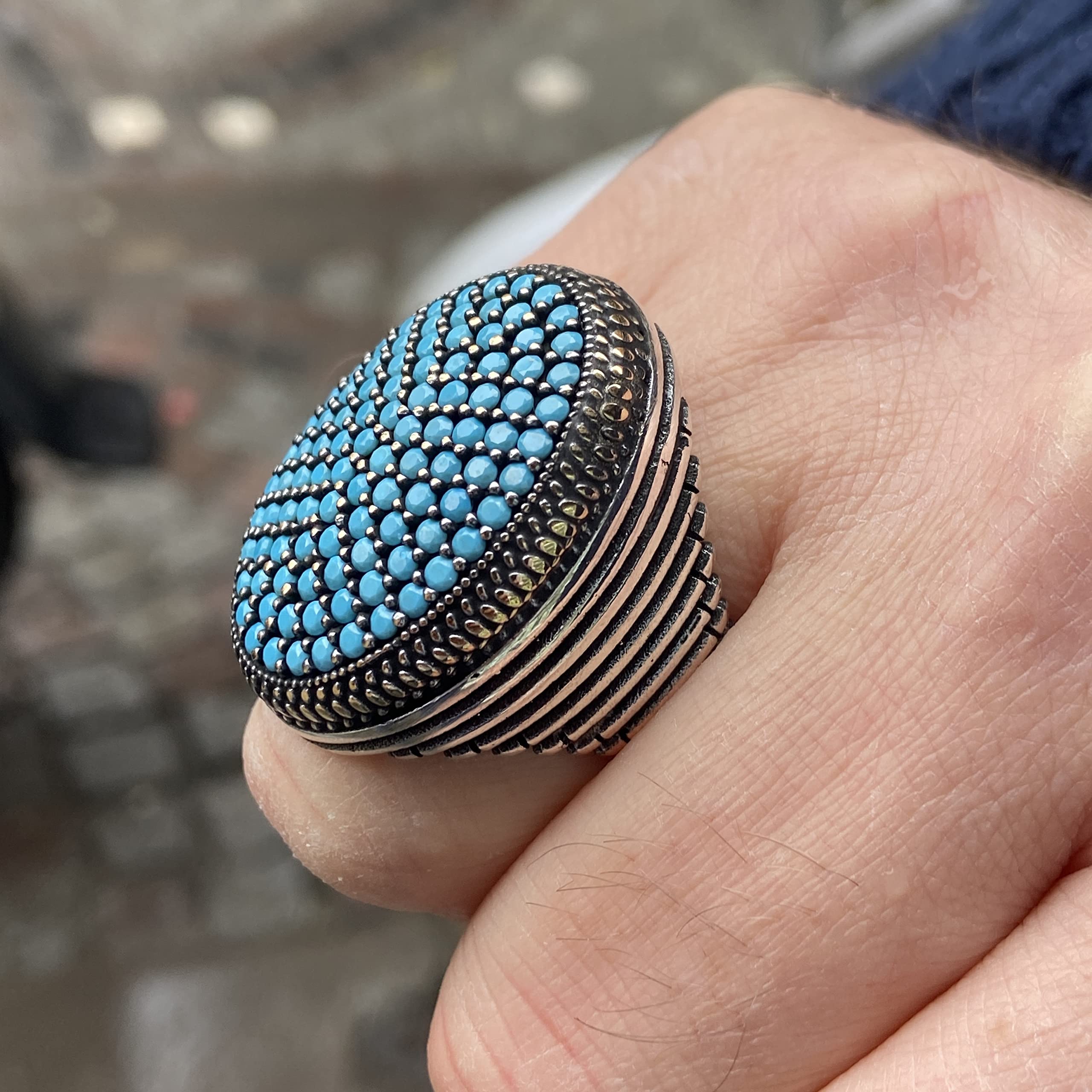 Handmade 925 Sterling Silver Turquoise Stone Ring - Ottoman Style Turkish Jewelry for Women, Gift for Her, Perfect for Weddings & Special Occasions