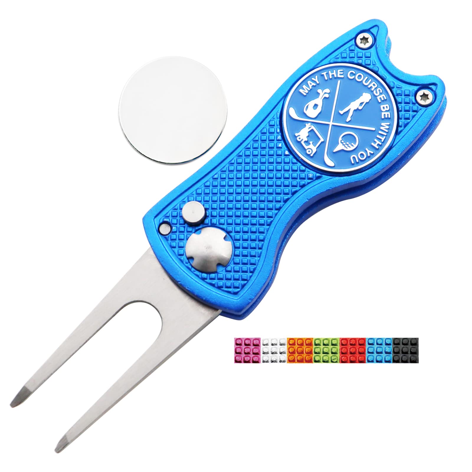 Foldable Golf Divot Repair Tool with Ball Markers Set - Durable Stainless Steel Golf Accessories for Course & Practice | Perfect Gift for Golfers