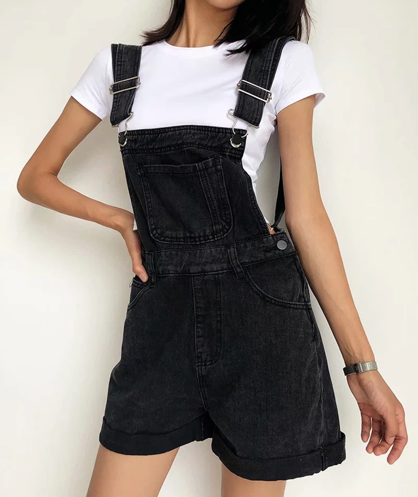 HaoMay Women's Denim Shortalls Romper - Casual Bib Overalls Jumpsuit with Jean Shorts for Summer Outfits, Beach Wear and Street Style Fashion