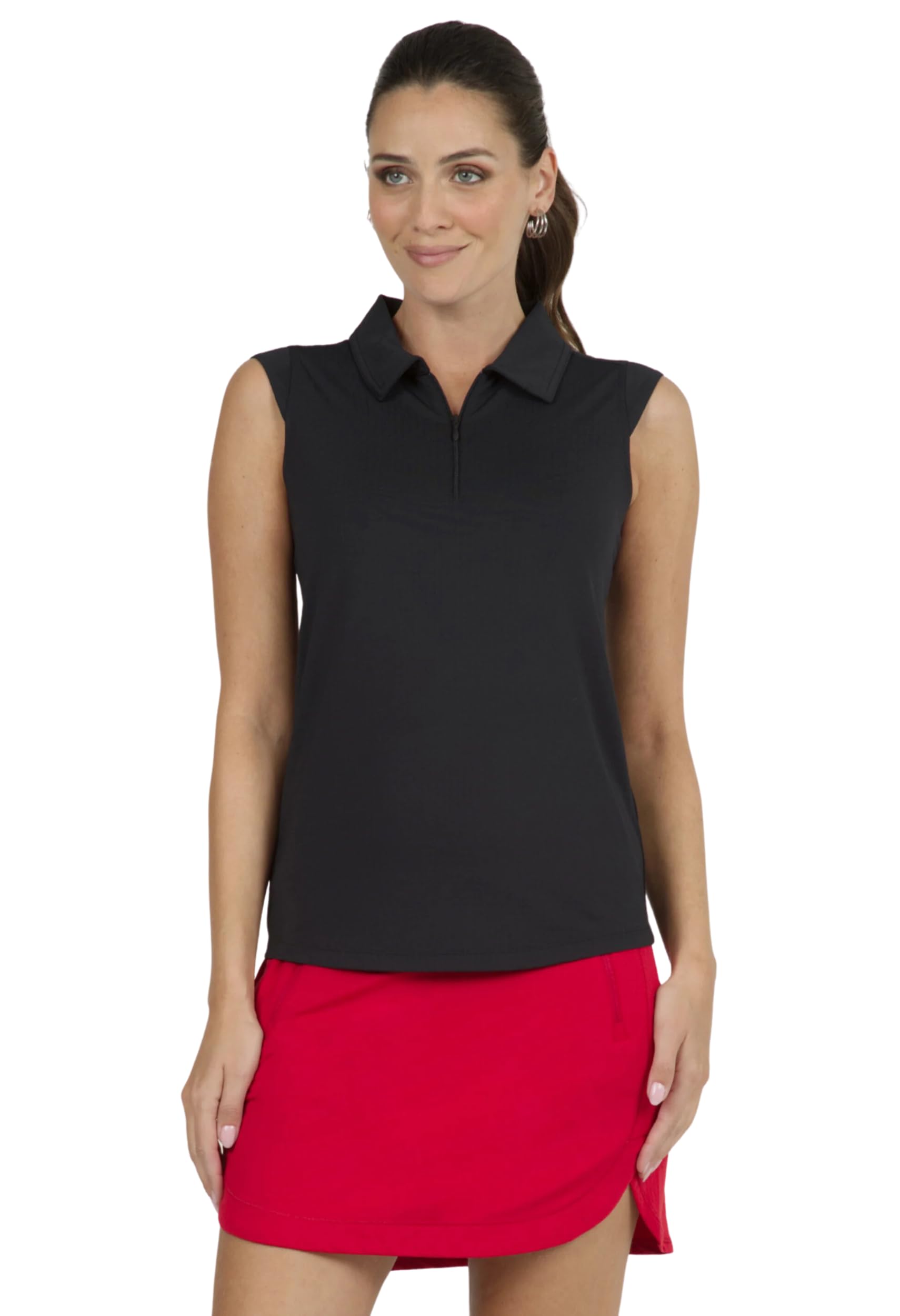 IBKUL Women's UPF 50+ Sun Protection Cooling Sleeveless Polo Shirt - Breathable Quick-Dry Athletic Top for Golf, Tennis & Outdoor Activities