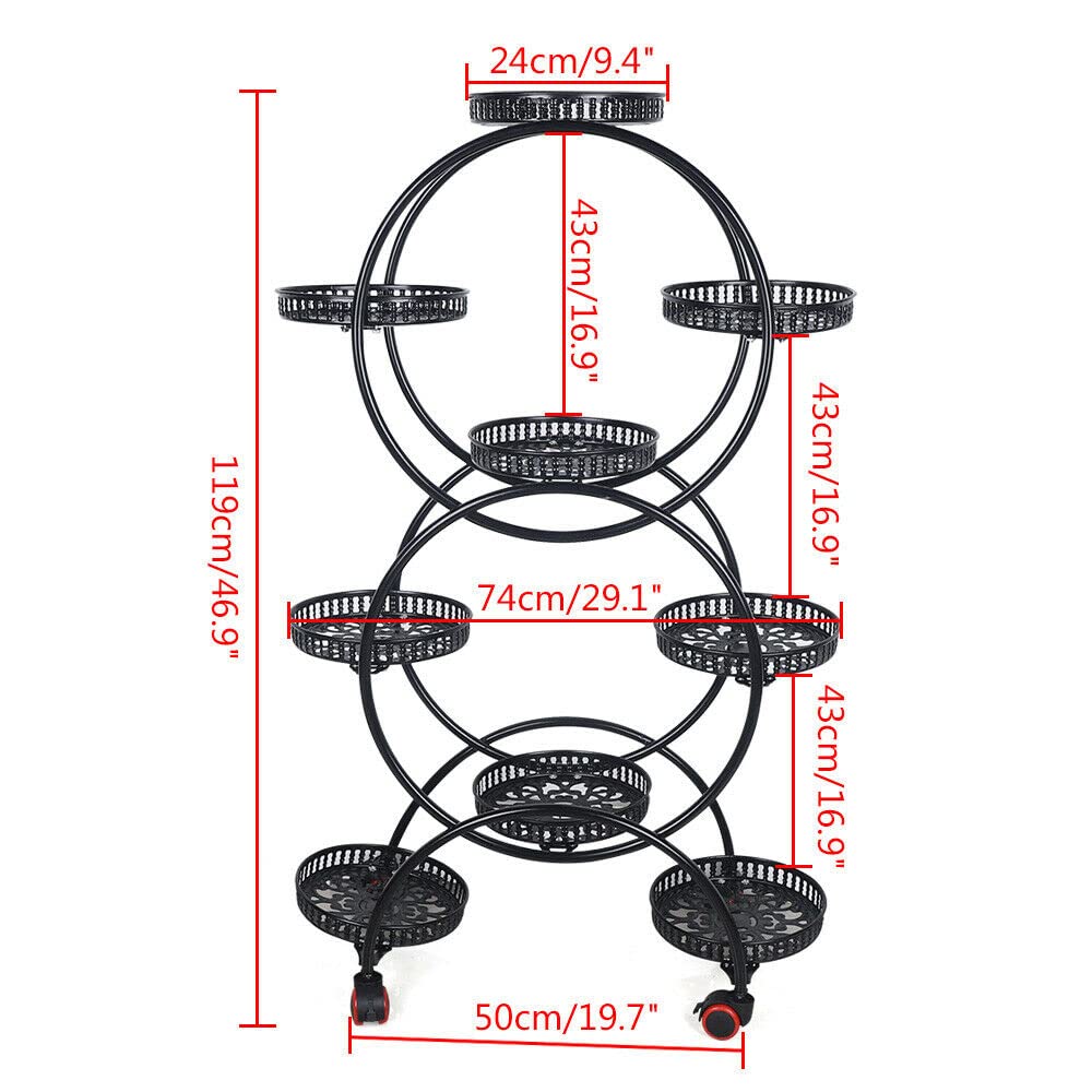 6 Tier Metal Flower Pot Rack - Black Plant Shelf with Wheels for Indoor Outdoor Garden, Balcony, Corner - Organize Plants, Herbs, Succulents - Durable Planter Display Stand for Home & Patio Decor