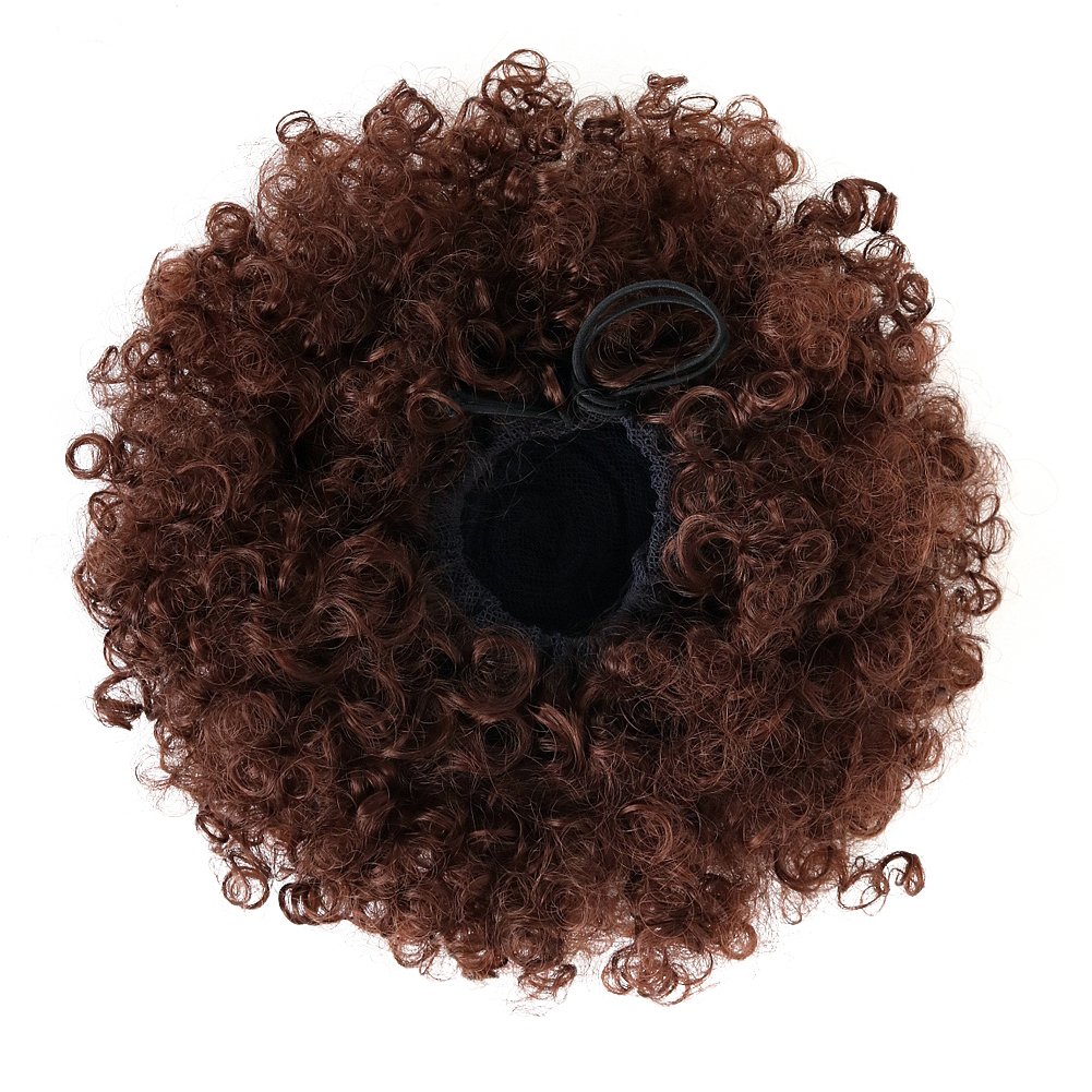 High Puff Afro Ponytail Hair Extension - Short Kinky Curly Synthetic Clip-in Ponytail with Drawstring | Fiber Puff Wrap Updo for Black Women | Perfect for Parties, Weddings & Everyday Wear (Light Brown)