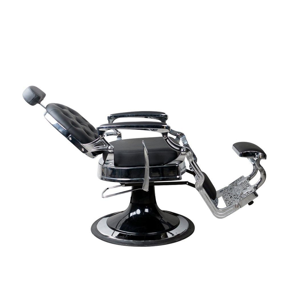 Premium Titan Antique Heavy Duty Barber Chair - Black & Silver Button Style Backrest for Salon, Barber Shop & Home Grooming Station | Professional Stylist Chair with Durable Construction & Classic Design