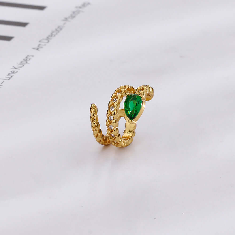 Green Snake Spiral Ear Cuff Ear Climber - Fashion Jewelry for Women | R0125 | Perfect for Parties, Weddings & Everyday Wear