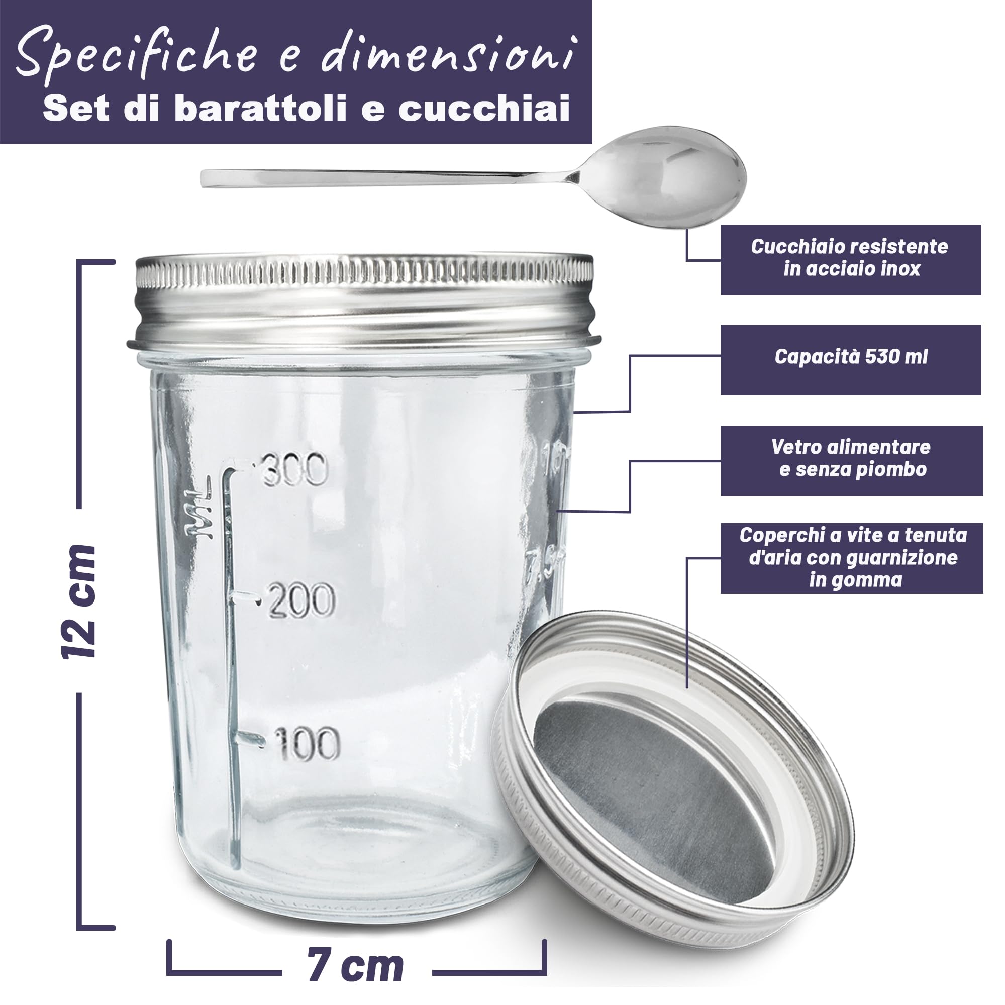 Volila 350ml Glass Overnight Oats Jar with Airtight Screw Lid - Perfect for Yogurt, Jam Storage & Meal Prep - BPA-Free Leakproof Container for Breakfast, Smoothies & Office Snacks (1 Pack)