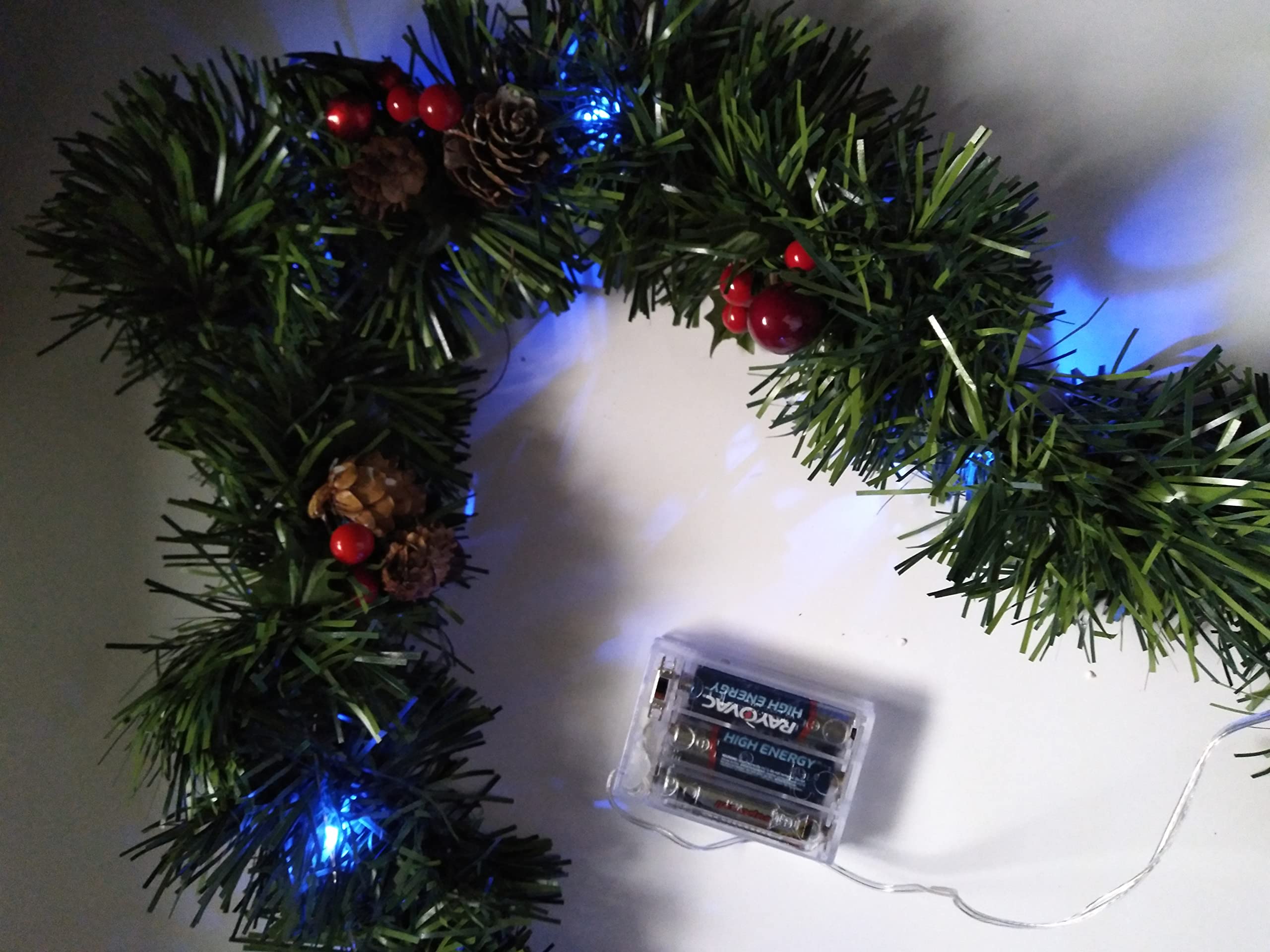 Blue LED Battery Operated Christmas Garland Lights for Indoor Outdoor Holiday Decorations