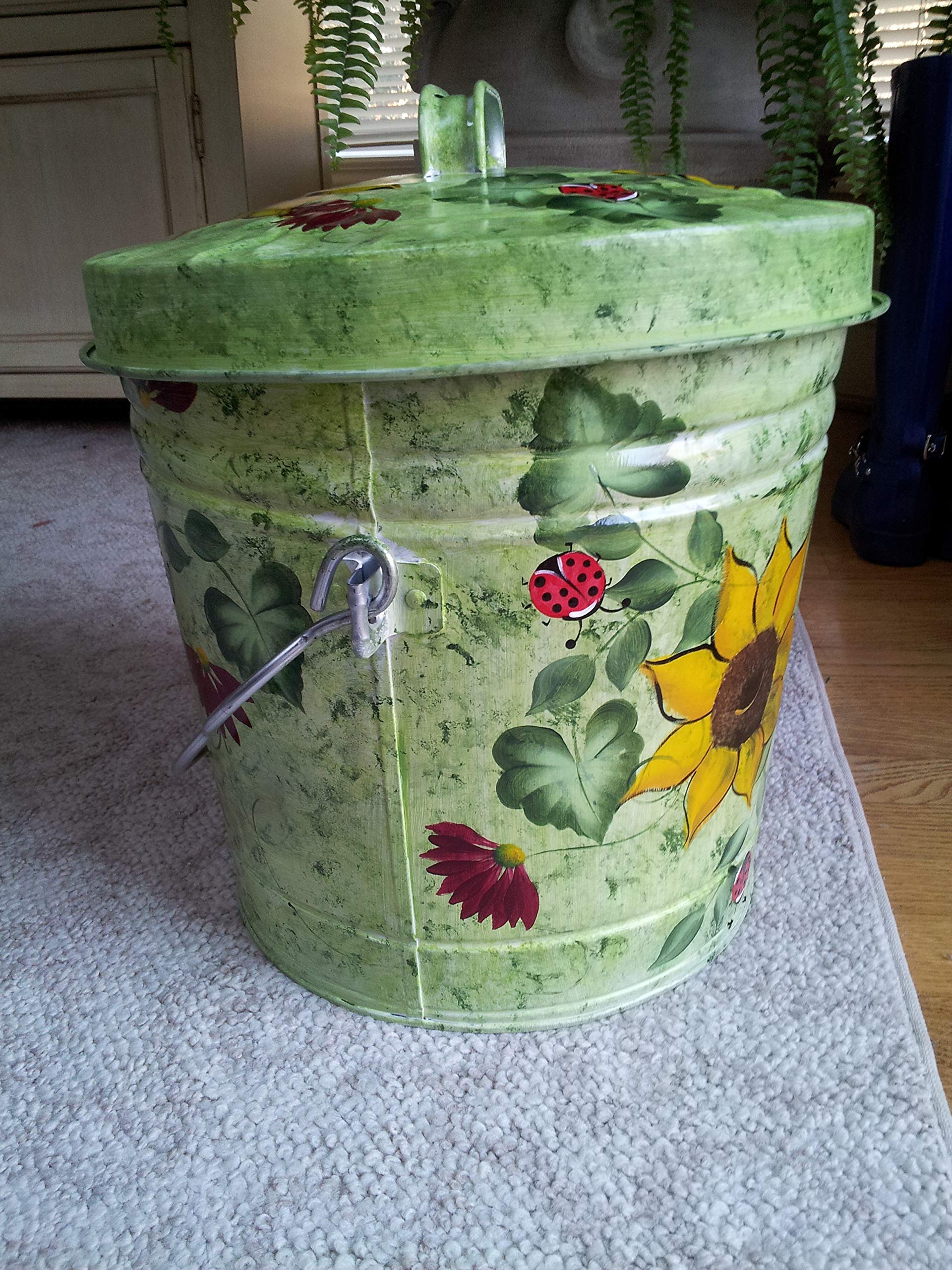 6 Gallon Hand Painted Decorative Trash Can - Elegant Waste Bin for Kitchen, Bathroom & Office - Eco-Friendly Garbage Can with Lid - Perfect for Home Decor and Waste Management