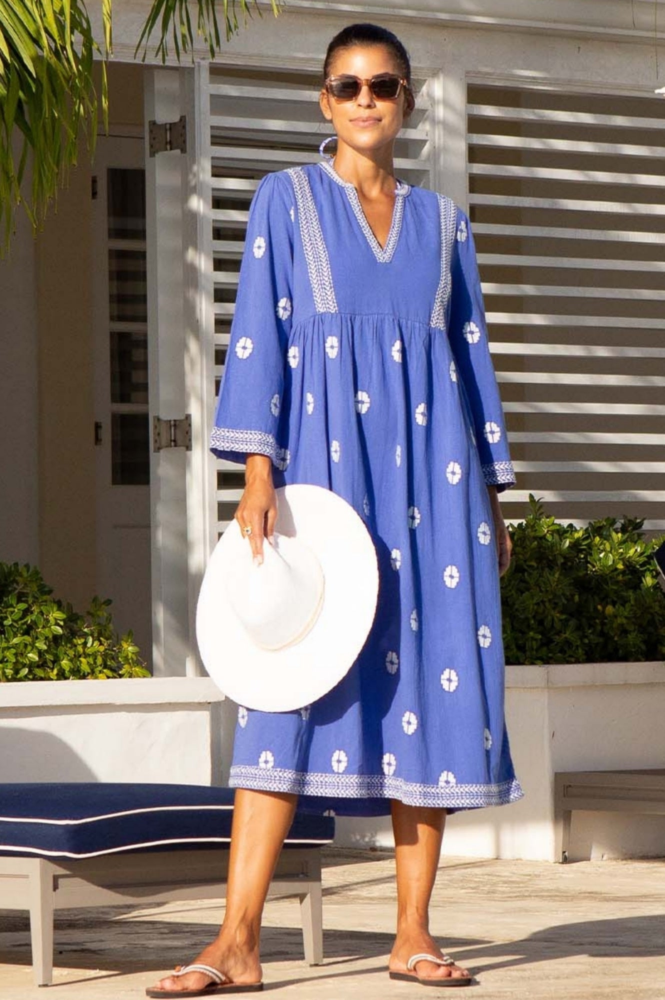 Enola Organic Cotton Dress for Women - Soft & Comfortable Blue/White Floral Summer Dress | Perfect for Beach, Vacation & Casual Outings
