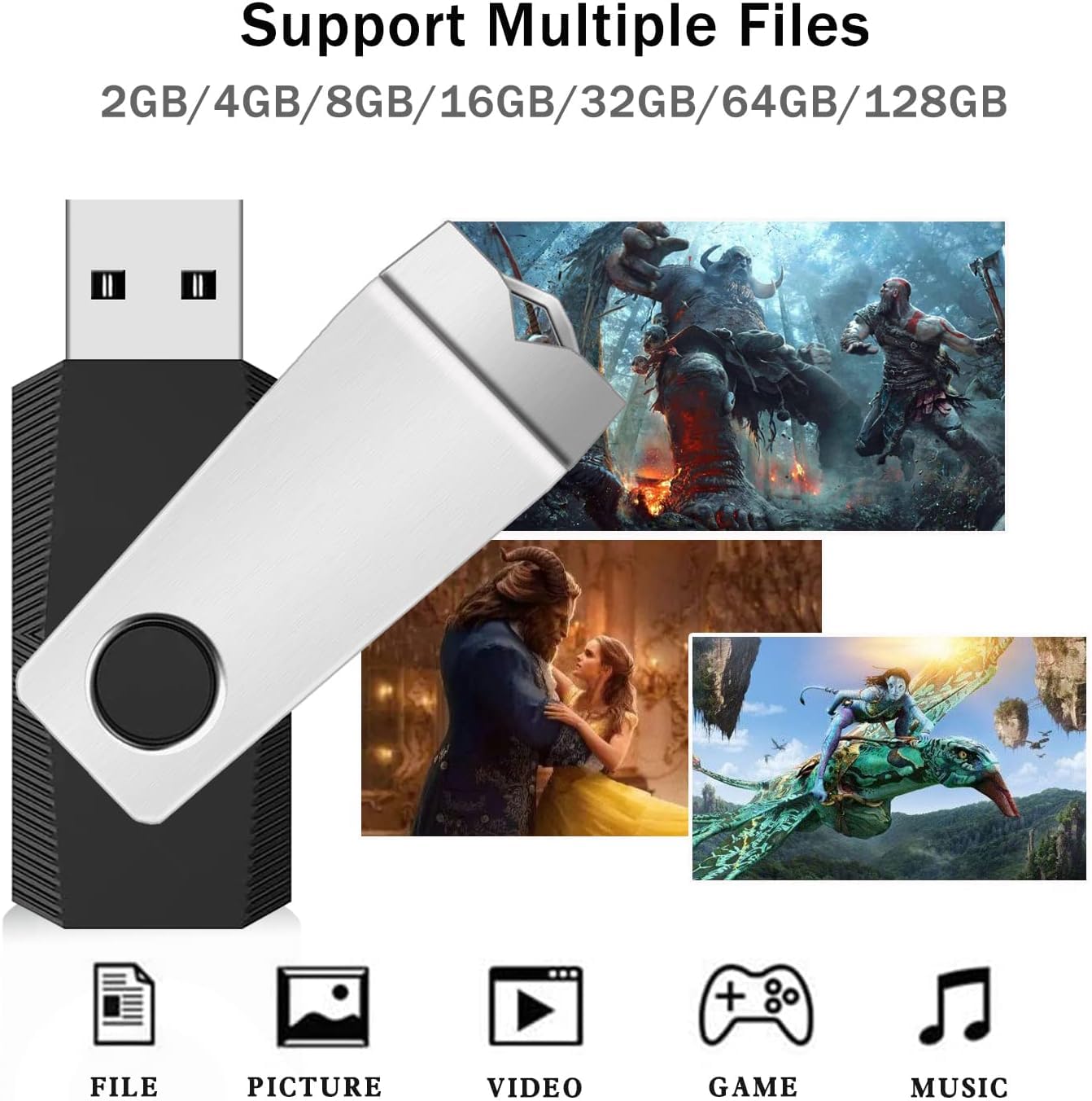 32GB USB Flash Drive 10-Pack - Swivel Thumb Drives with Lanyards for School & Office Use