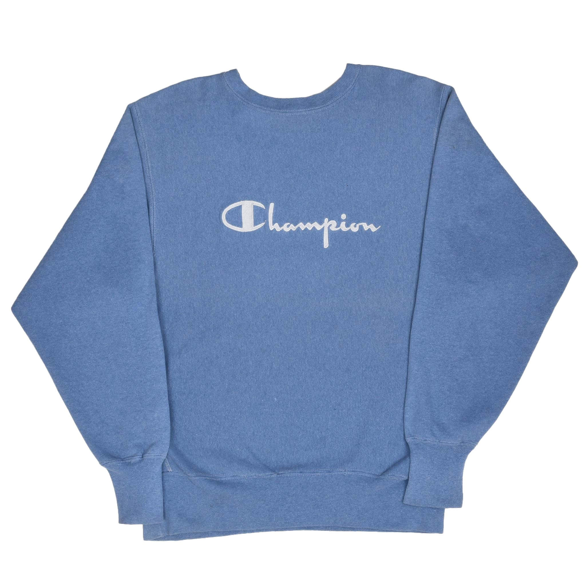 Vintage Champion Reverse Weave Spellout Blue Sweatshirt 1990s Large Made in USA - Retro Streetwear for Men & Women, Perfect for Casual Outfits, Gym, and Lounge Wear