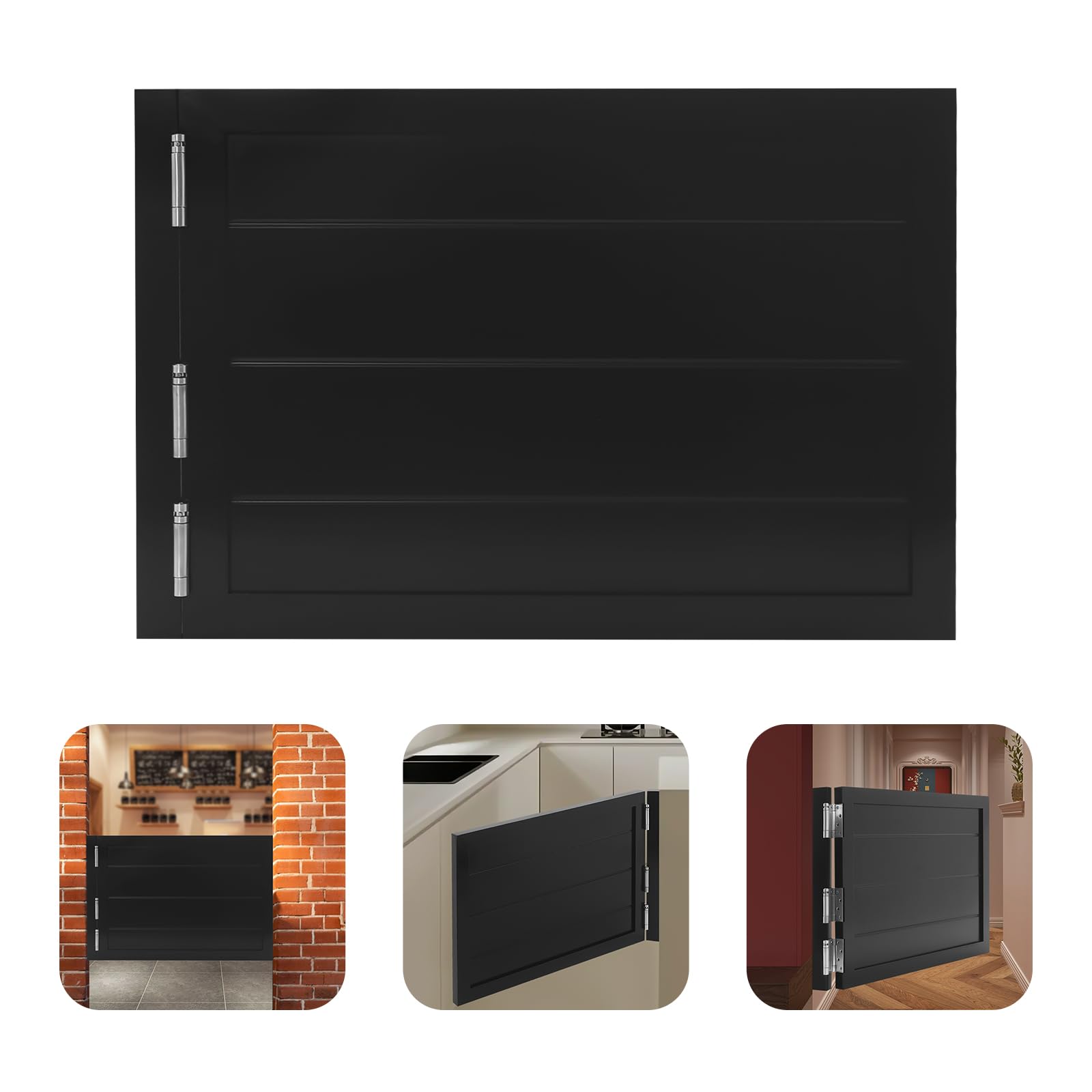 Solid Wood Cafe Swinging Saloon Door with Hinges - 35.4x23.6 Inch Black Painted Kitchen Partition for Restaurant, Bar, Shop Entrance & Home Decor