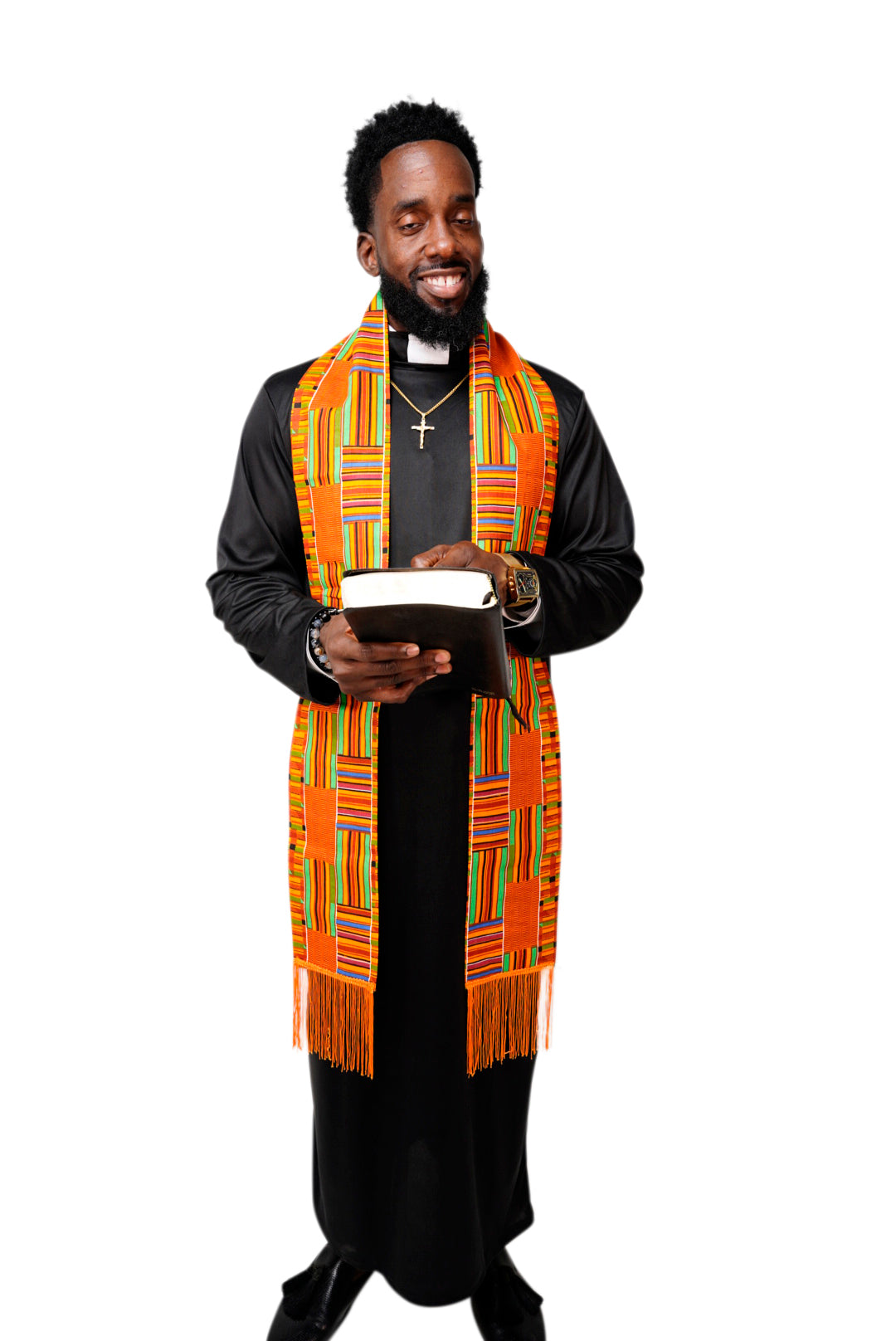 Authentic Kente African Print Clergy Stole with Fringes - Elegant Pastor & Choir Sash for Church Services, Weddings & Religious Ceremonies - DPC0795S