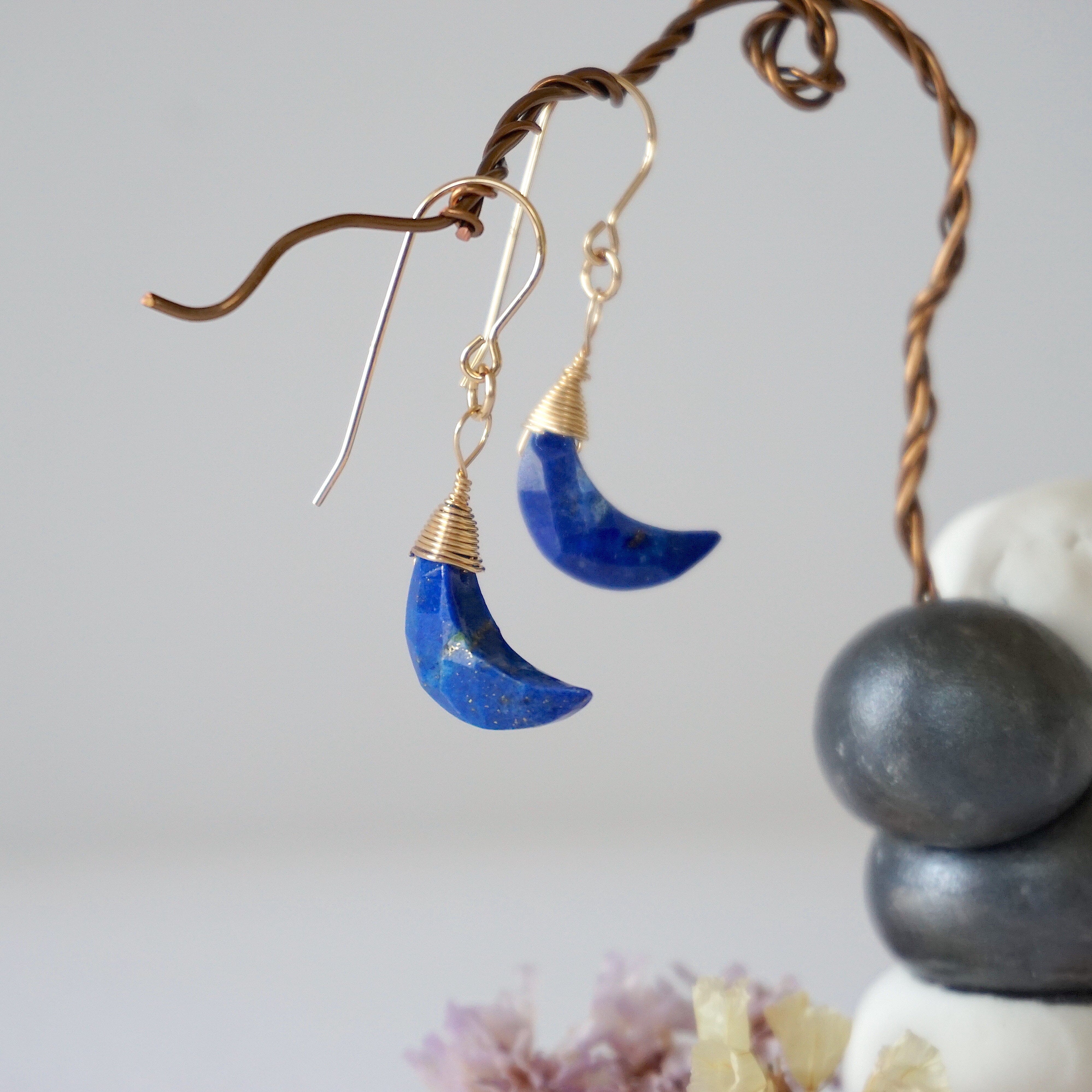 14K Gold Filled Lapis Lazuli Moon Drop Earrings for Women - Elegant Dangle Jewelry for Party, Wedding & Special Occasions