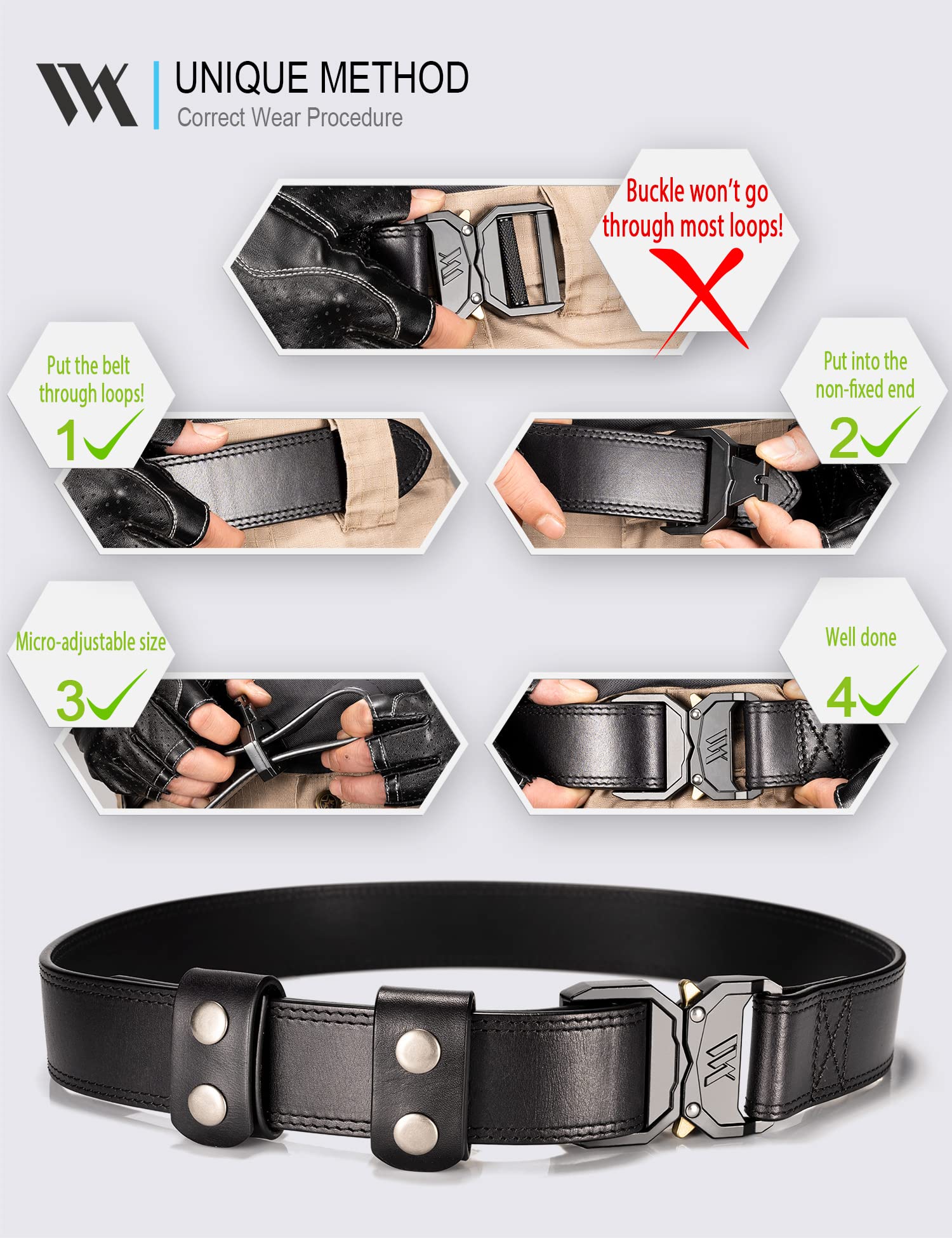 Premium WOLFANT Leather Tactical Belt - 100% Italian Full Grain Leather Military Belt for Men | Heavy Duty Gun Belt with Quick Release Buckle | Ideal for Hiking, Work, Outdoor & Tactical Use