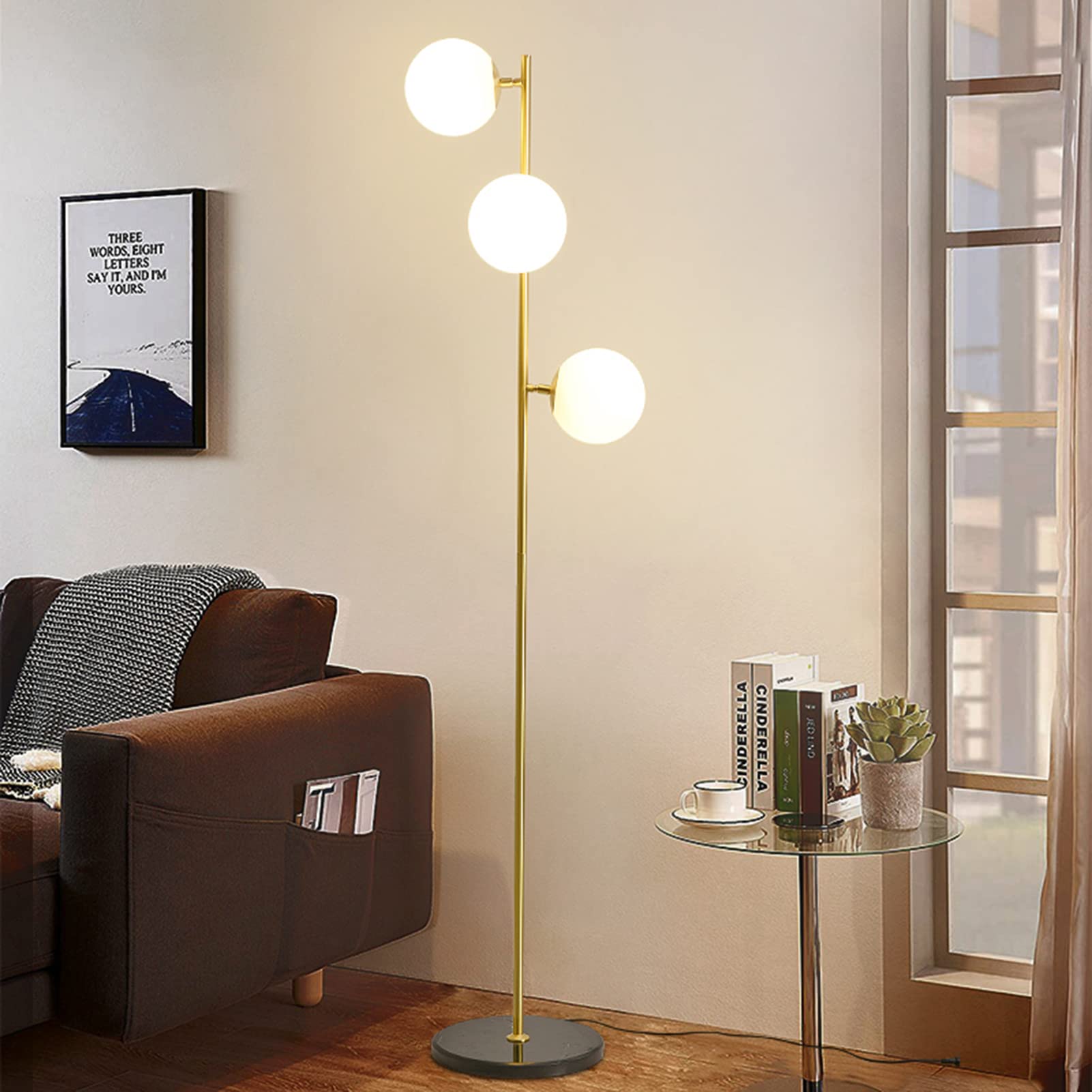 VERLEDK 2022 Modern Luxury Full Copper Floor Lamp with Remote Control & Dimmable Lighting - Adjustable Standing Lamp for Living Room, Bedroom, Office, Library, Study and Photo Studio | Perfect for Reading, Working and Creating Ambiance