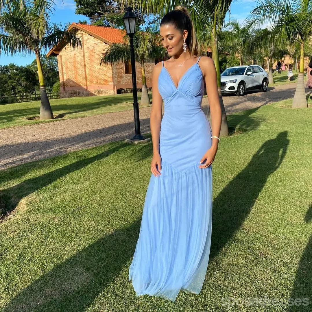 Elegant Blue Mermaid V-Neck Long Prom Dress for Women - Formal Evening Gown for Parties, Homecoming, and Special Occasions (Style 13741)