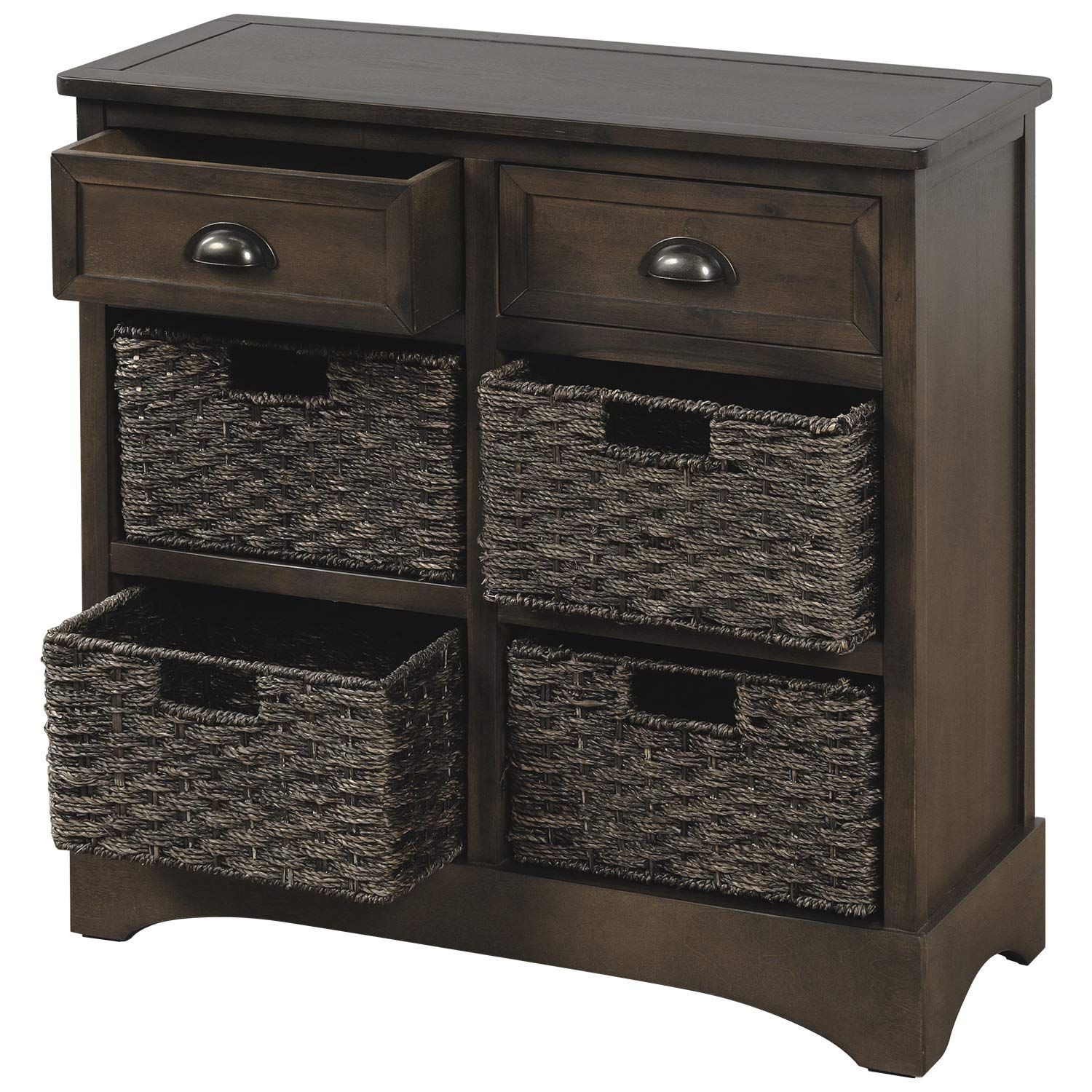 Knocbel Farmhouse Wicker Storage Cabinet with 2 Drawers & Aluminum Handles - Rustic Chest of Drawers Console Table for Entryway, Hallway, Dining & Living Room (Brown Gray) | Perfect for Organizing Blankets, Magazines & Home Decor